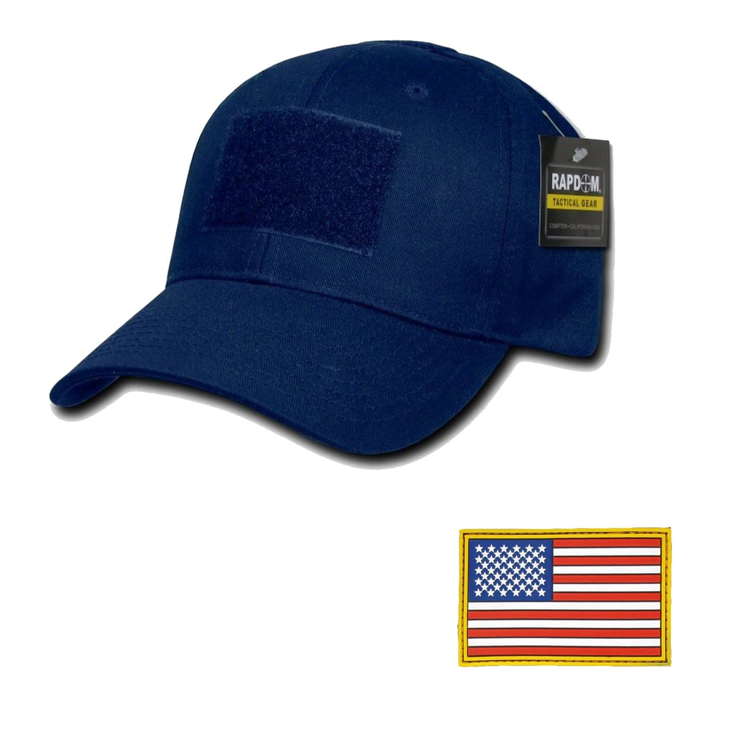 RAPDOM Tactical Constructed Ball Operator Cap Navy Caps with Free Patch (Navy Blue, A Flag Original Patch)