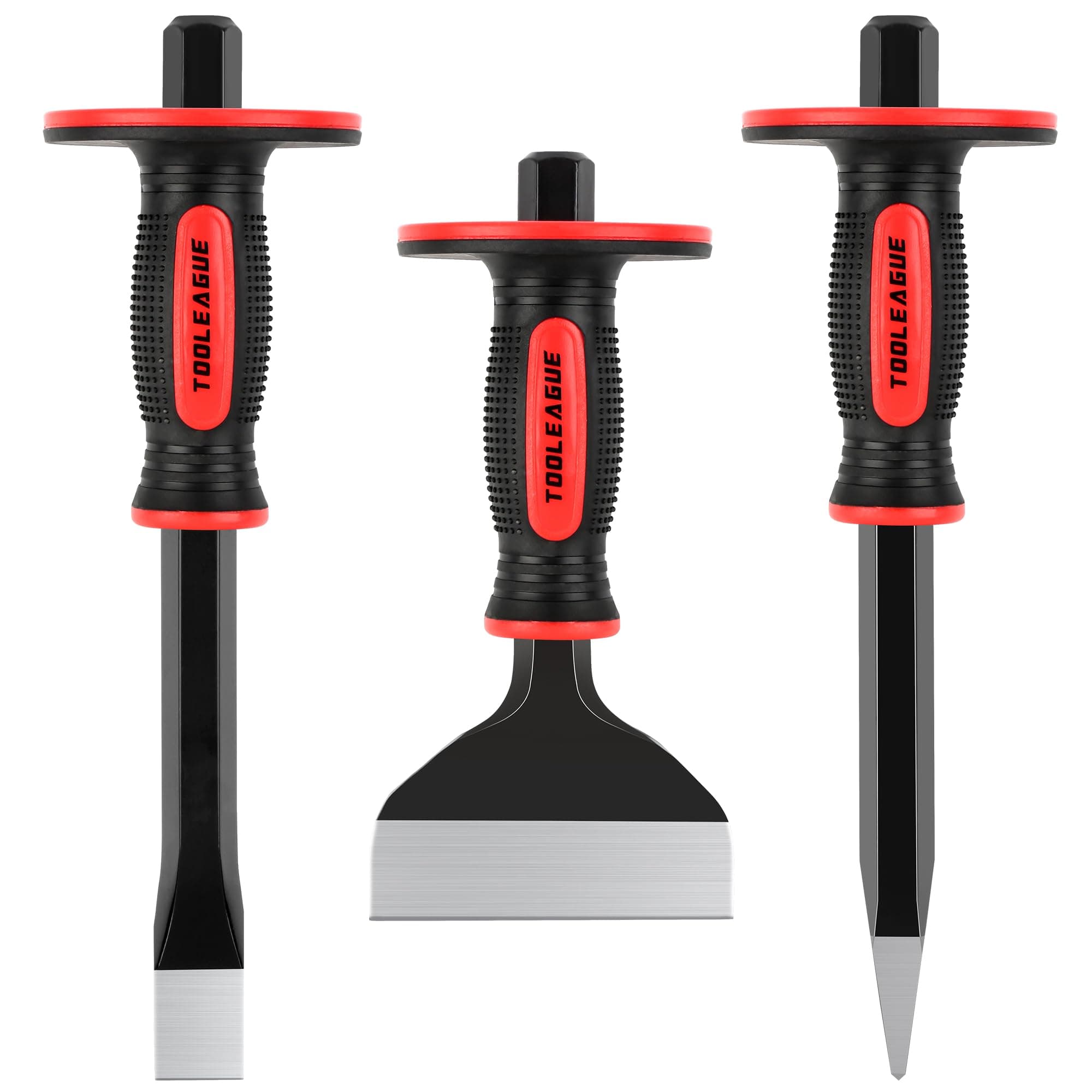 3Pcs Heavy Duty Masonry Chisel Set, Stone and Rock Tool,11-Inch Point & Flat Chisel, 8-Inch Brick Chisel with Hand Protection