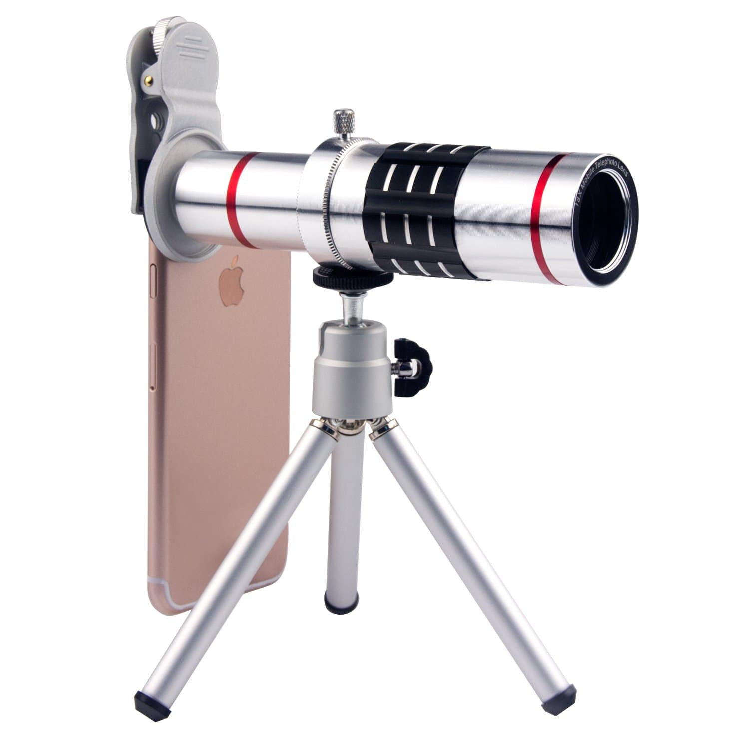 Cell Phone Camera Lens 18X Telephoto Lens with Tripod and Clip for iPhone Samsung Most Smartphones (Silver)