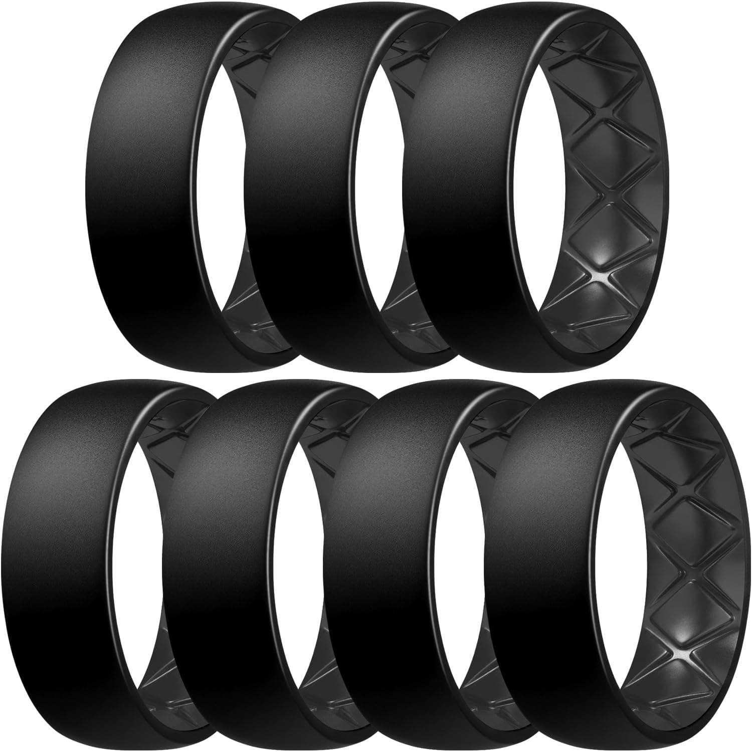 Egnaro Silicone Ring Men, Inner Arc Ergonomic Breathable Design Mens Rubber Wedding Band, 7 Rings / 4 Rings / 1 Ring Engagement Bands Promise Anniversary Rings, Suitable for Sports, Workout, Gym
