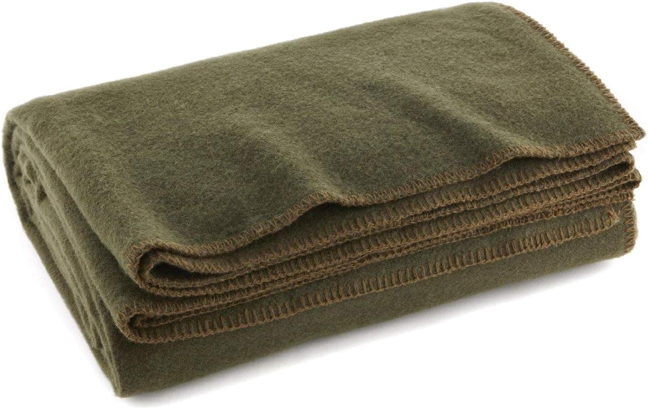 EverOne Olive Drab 80% Wool Fire Retardant Blanket - 66" X 90"