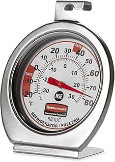 Rubbermaid FGR80DC Refrigerator Freezer Cooler Fridge Thermometer, Classic Large Mechanical Dial, Chrome
