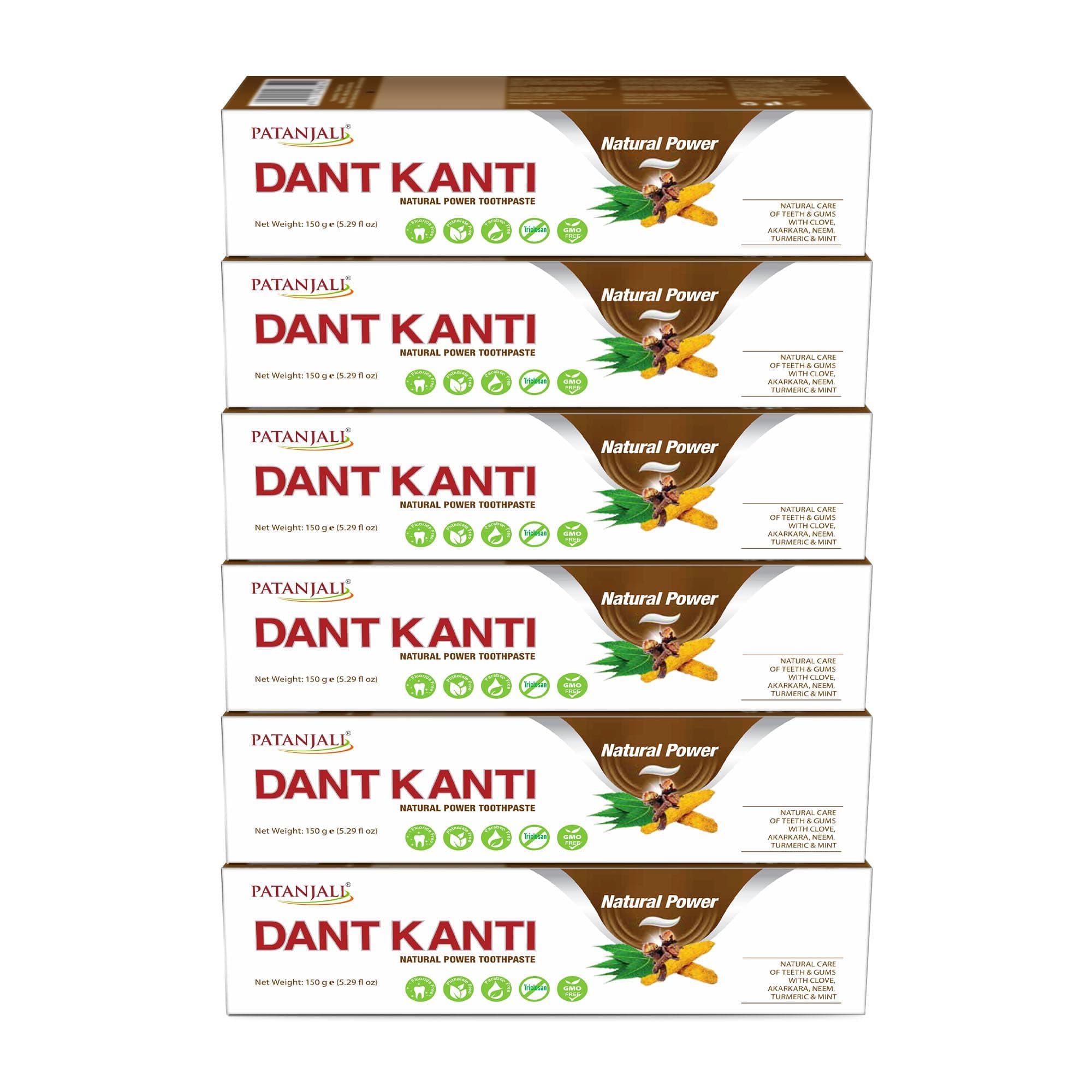 - Dant Kanti Natural Toothpaste 150 g / 5.29 fl oz – Herbal Ayurvedic Fluoride‑Free Toothpaste for Strong Teeth & Healthy Gums – Fresh Herbal Flavor - (Pack of 6)
