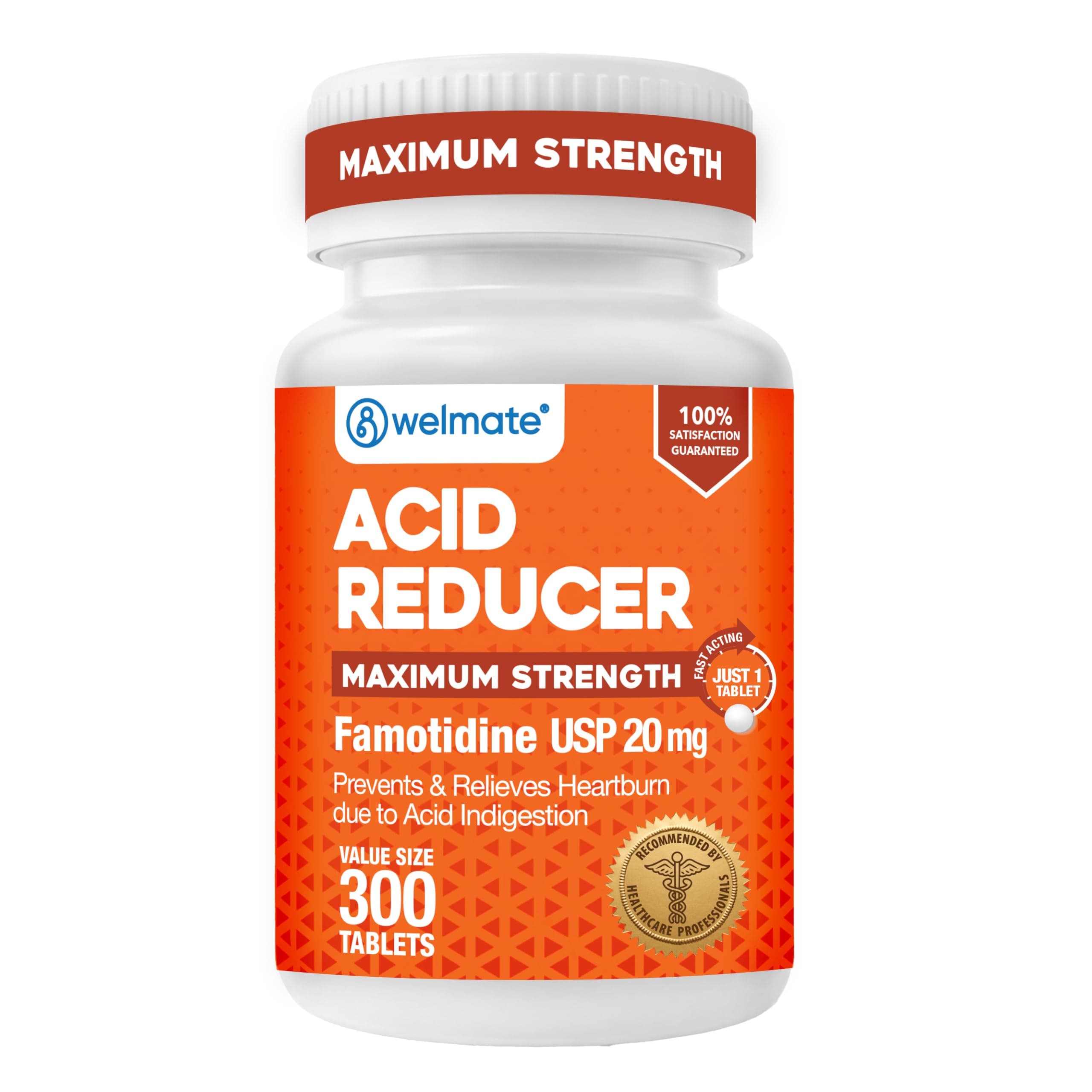 Famotidine Acid Reducer, 20mg - Maximum Strength - Heartburn Relief - Acid Indigestion - Stomach Relief - Works in 15 Minutes, 12 Hour Relief - Generic Medication - Value Size - 300 Tablets