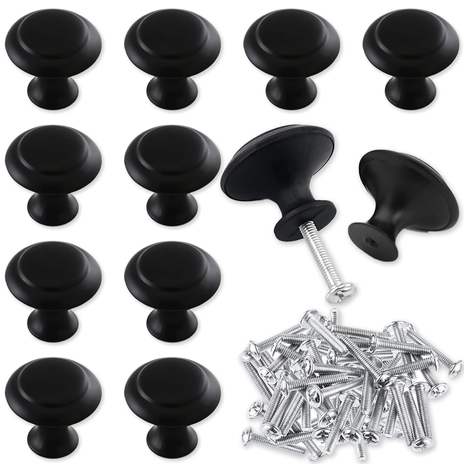 Acehome 12pcs Black Matted Round Cabinet Knobs, Cupboard Handles Knob, Vintage Style, Drawer Knobs for Wardrobes Kitchen Furniture Dresser Drawer Pulls Door Handles