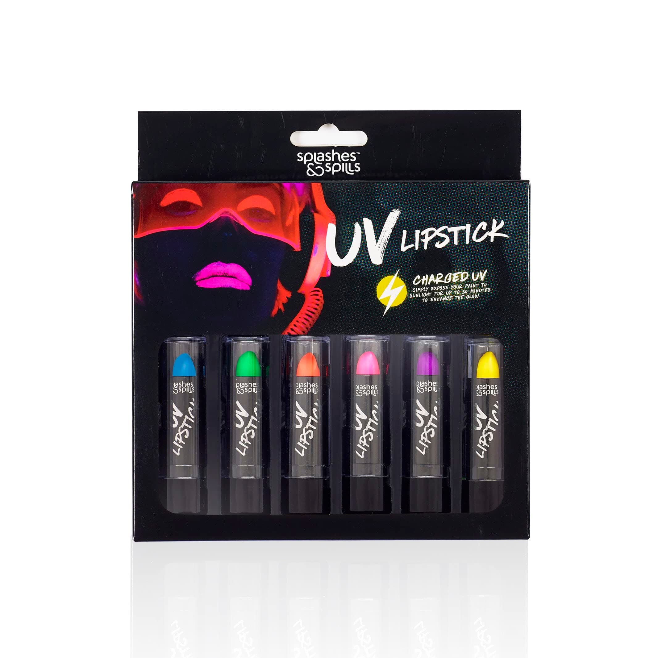 UV Blacklight Lipstick - 6 Color Variety Pack, 3.7g - Day or Night Stage, Clubbing or Costume Makeup