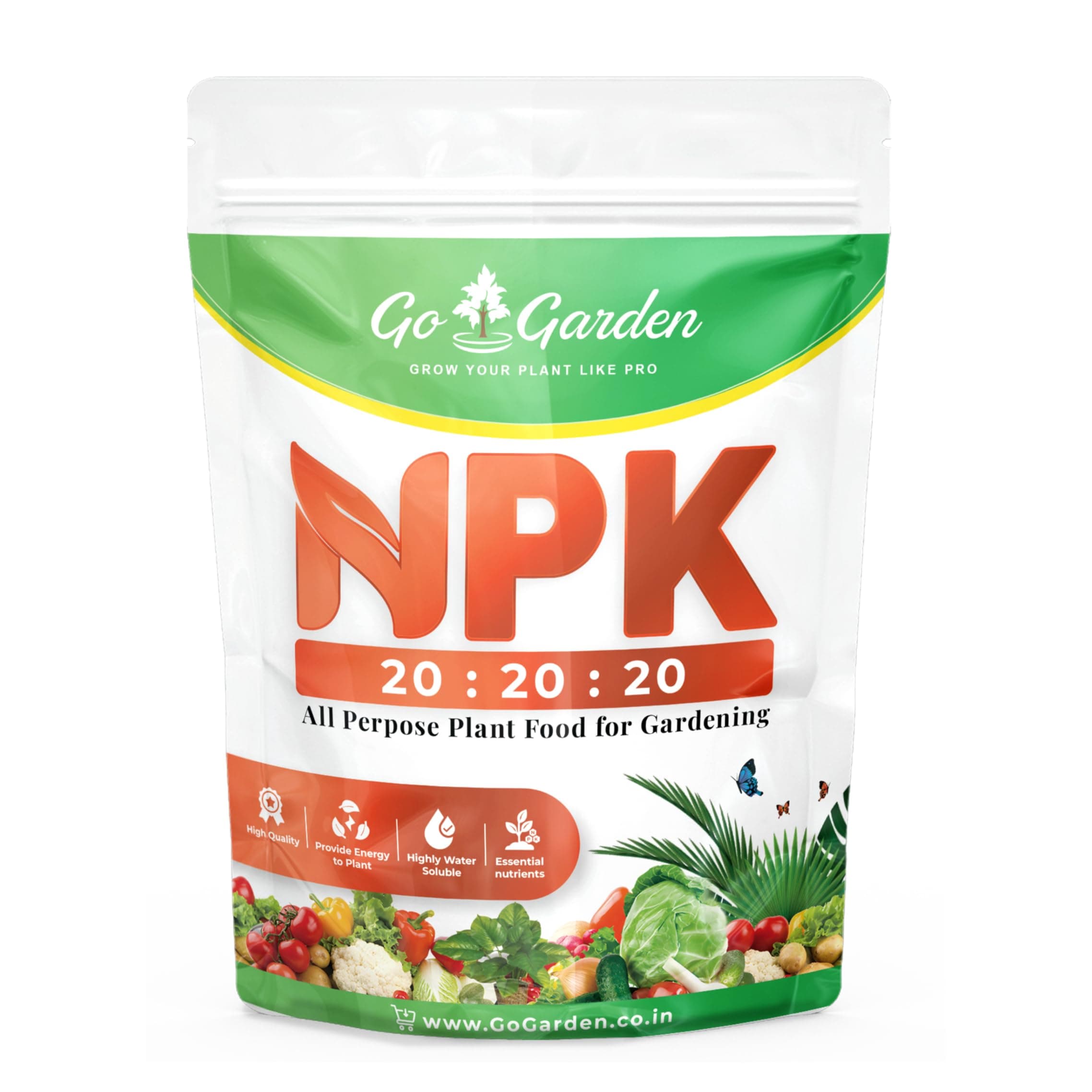Go Garden Npk 20 20 20 Water Soluble Fertilizer for Plants Growth, Fertilizer for Home Plants 100% Water Soluble 1950 G, Powder