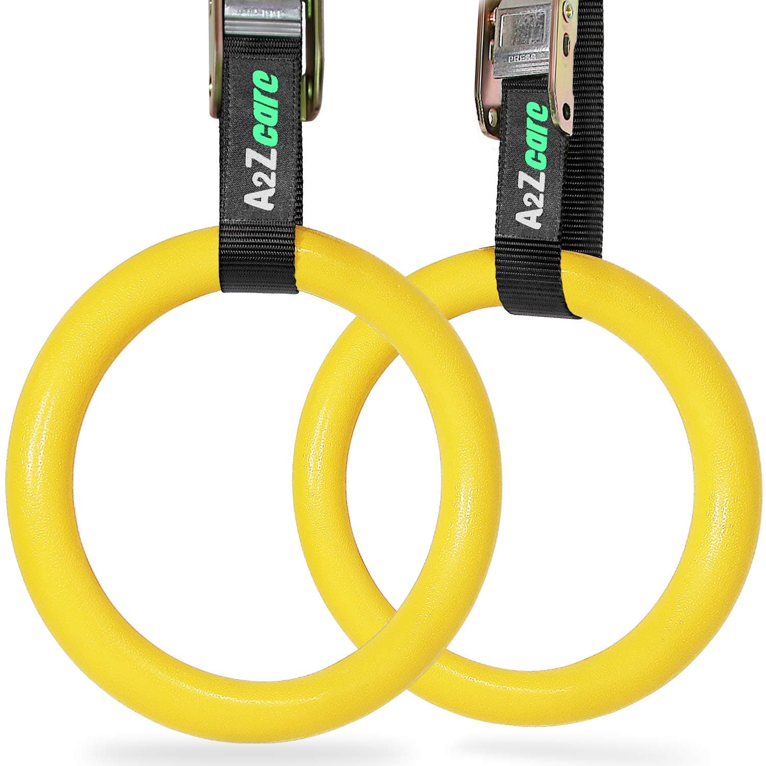 A2ZCARE Gymnastic Rings, Exercise Rings with Adjustable Buckle and Long Straps, Non-Slip Training Rings, Olympic Gym Rings for Home Gym Full Body Workout