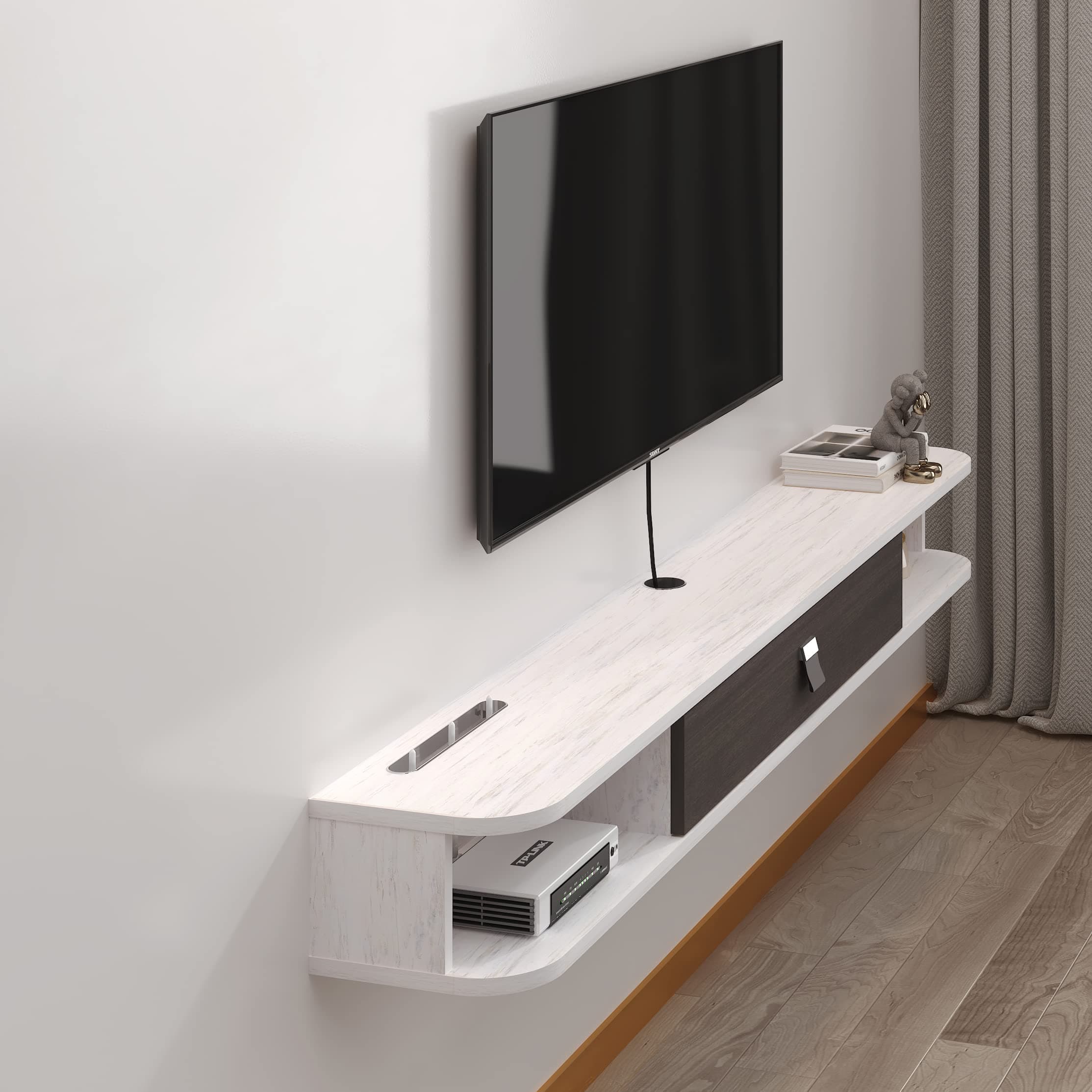 Modern Floating TV Stand, 47'' Wall-Mounted Media Console with Storage for Bedroom, Living Room (Grey-White) | Modern, Wall-Mounted, with Storage