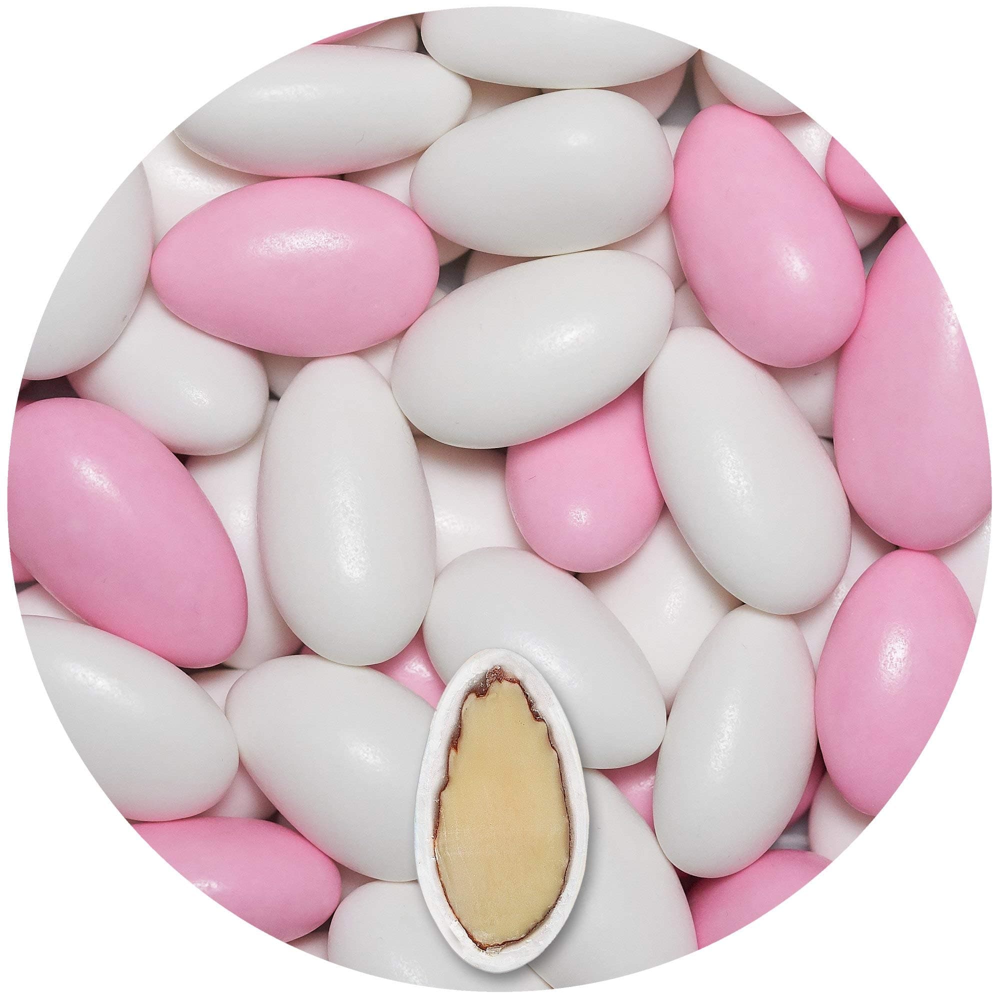 EinsSein 1kg Sugared Almonds Gracile mix midi white-pink glossy Wedding sugar sweets almond dragees baptism dragee cake balls candy coated sweet for weddings favours gift box sugred fillers chocolate