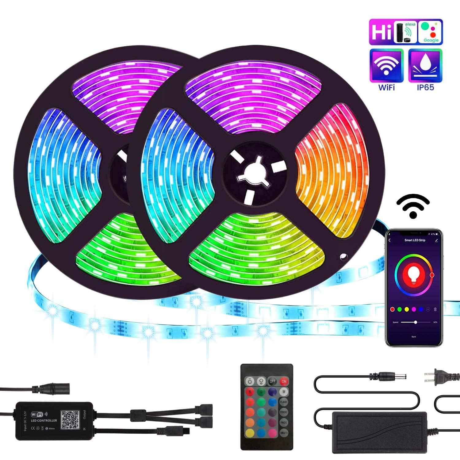 LED Strip Lights, TATUFY WiFi 32.8ft/10M 300LEDs Color Changing Rope Lights 5050 RGB Light Strips with Alexa Google APP Controller, Waterproof Tape Lights Sync with Music Apply for Home Kitchen