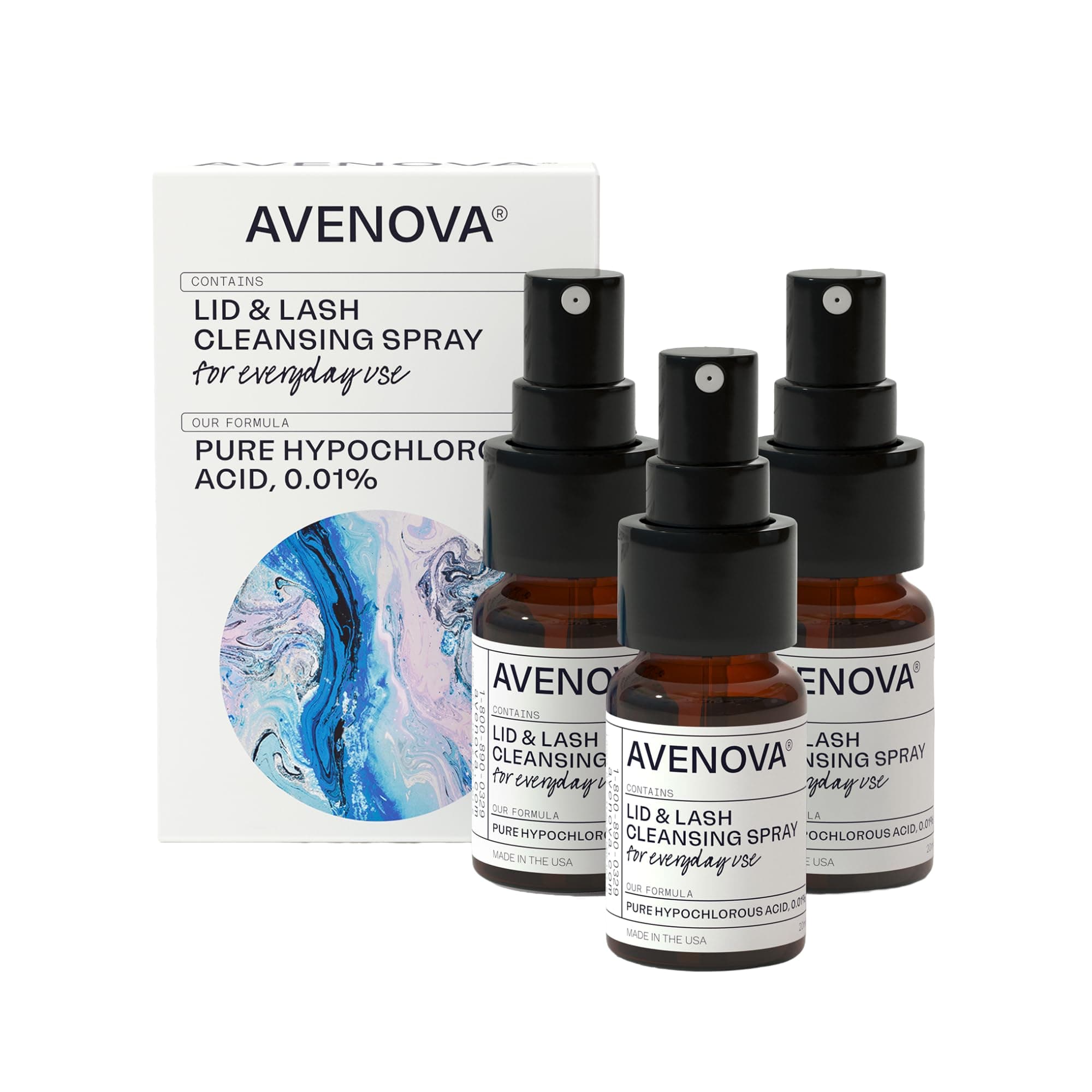 Eyelid and Eyelash Cleanser Spray - Gentle, Pure Hypochlorous Acid Spray for Eye Irritation - Daily Lash and Eyelid Cleanser - 3-Pack, 20ml Glass Bottle