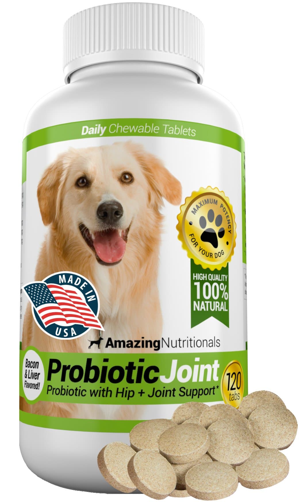Amazing Probiotics for Dogs Eliminates Diarrhea and Gas with Hip Joint Pain Relief, 120 Chews