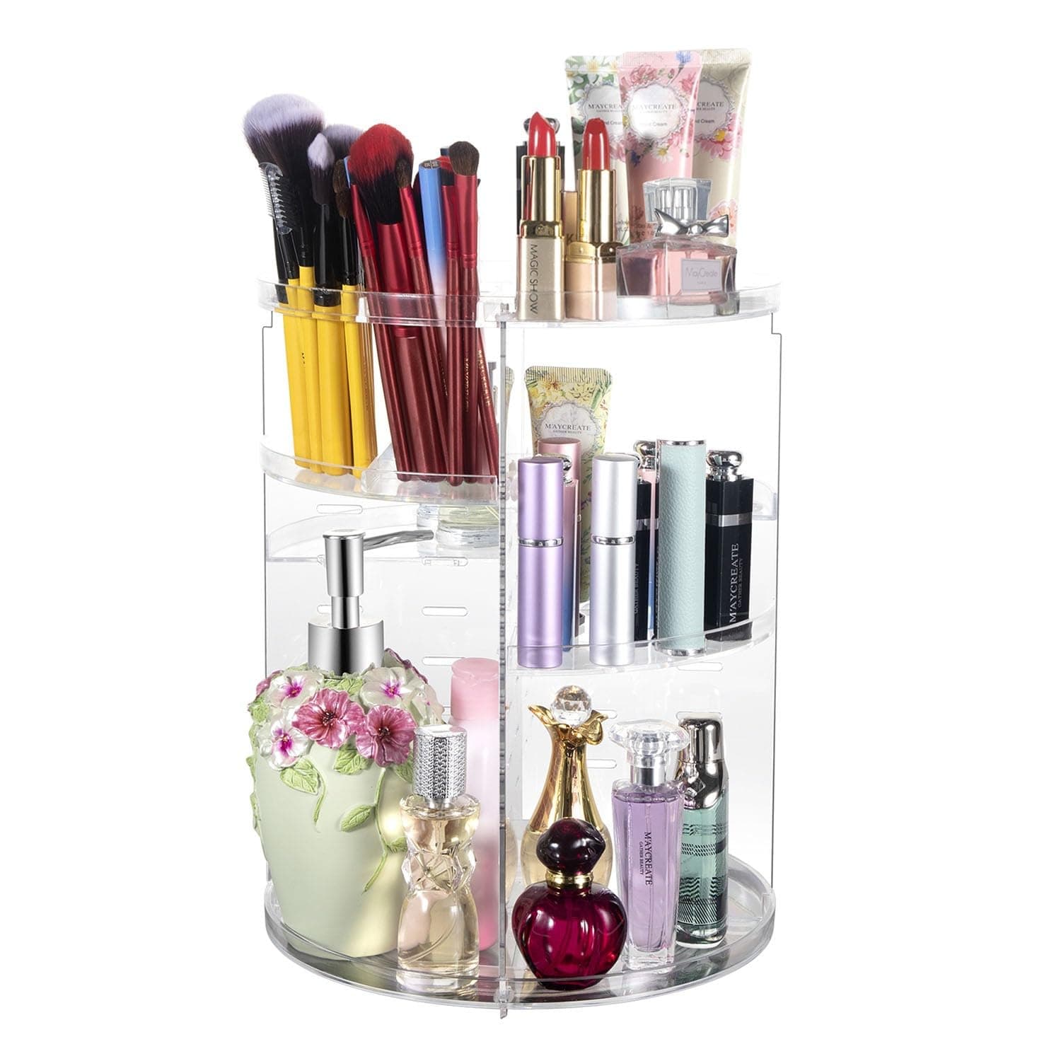 COYAHO 360 Rotating Makeup Organizer, Spinning Countertop, Cosmetic Holder Shelf, Make Up Organizers and Storage for Bedroom, Transparent