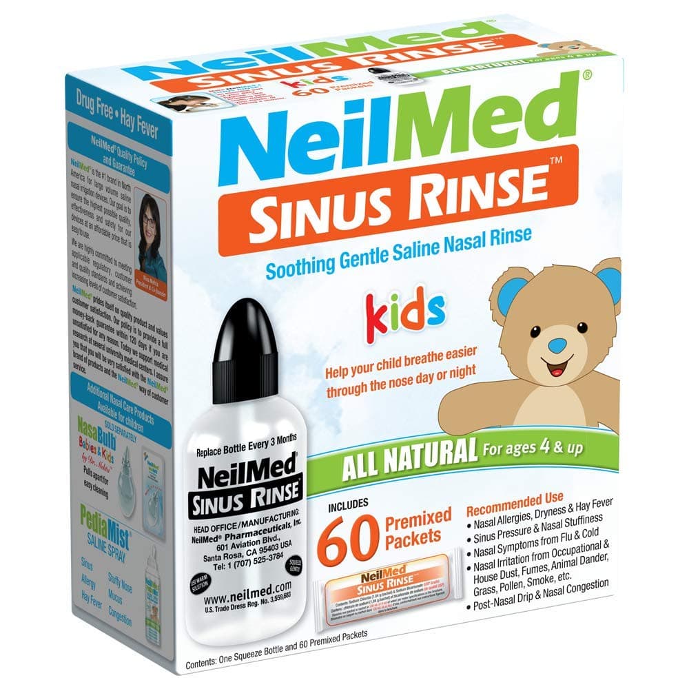 Neilmed's Sinus Rinse, Pediatric, Complete Saline Nasal Rinse Kit 60 Premixed Packets