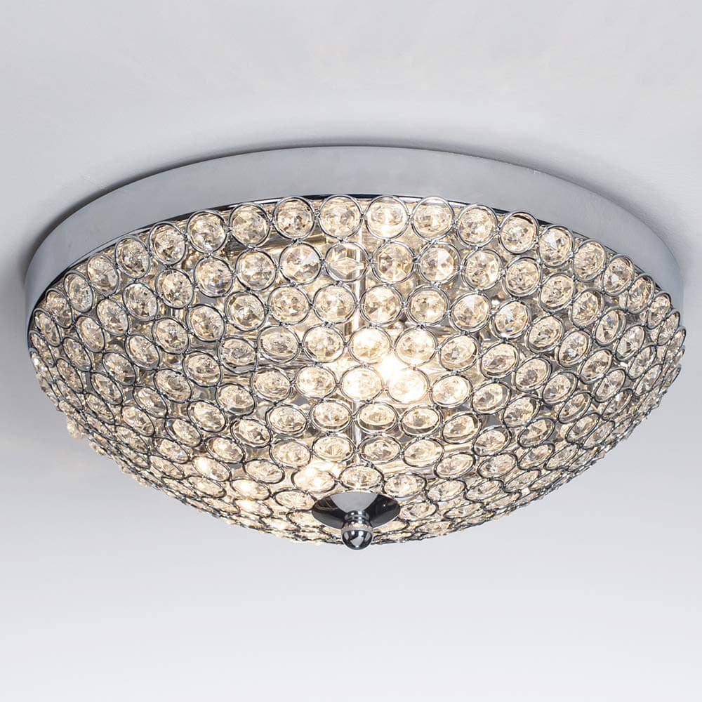 SEVETILKA Noble Design Style Chandelier Small Crystal Beads Bowl Shaped Ceiling Light, Chrome Finish Base Flush Mount Ceiling Lights