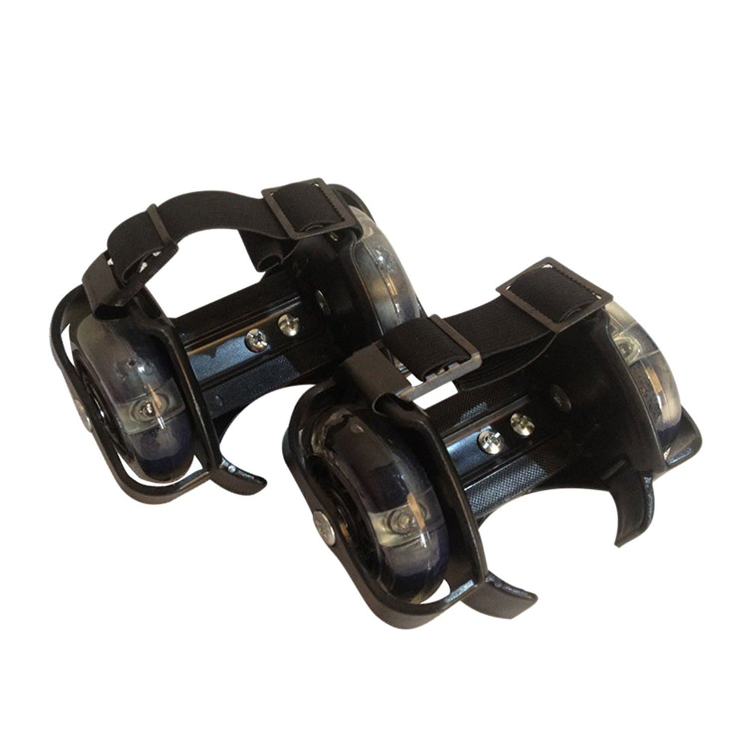 Kids Youth Adjustable Wheels Heel Roller Skates Flashing Safe PVC Light Shoes (Black)