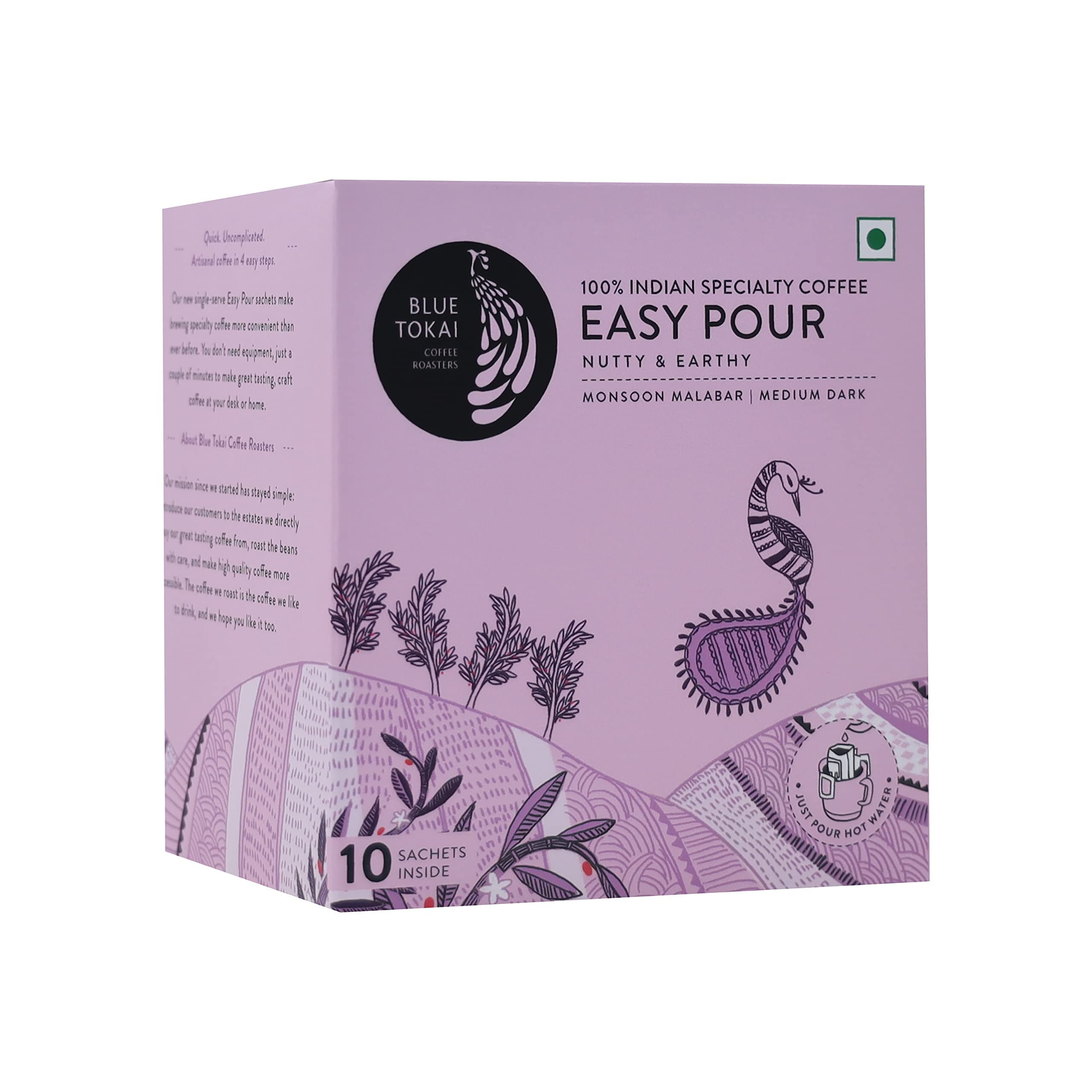 Blue Tokai Coffee Roasters Easy Pour Over Coffee Drip Bags | Monsoon Malabar - Medium Roast | Nutty & Earthy | Pack of 10 | 100% Arabica Specialty Coffee | Ready to Brew in 2min | Just pour hot water