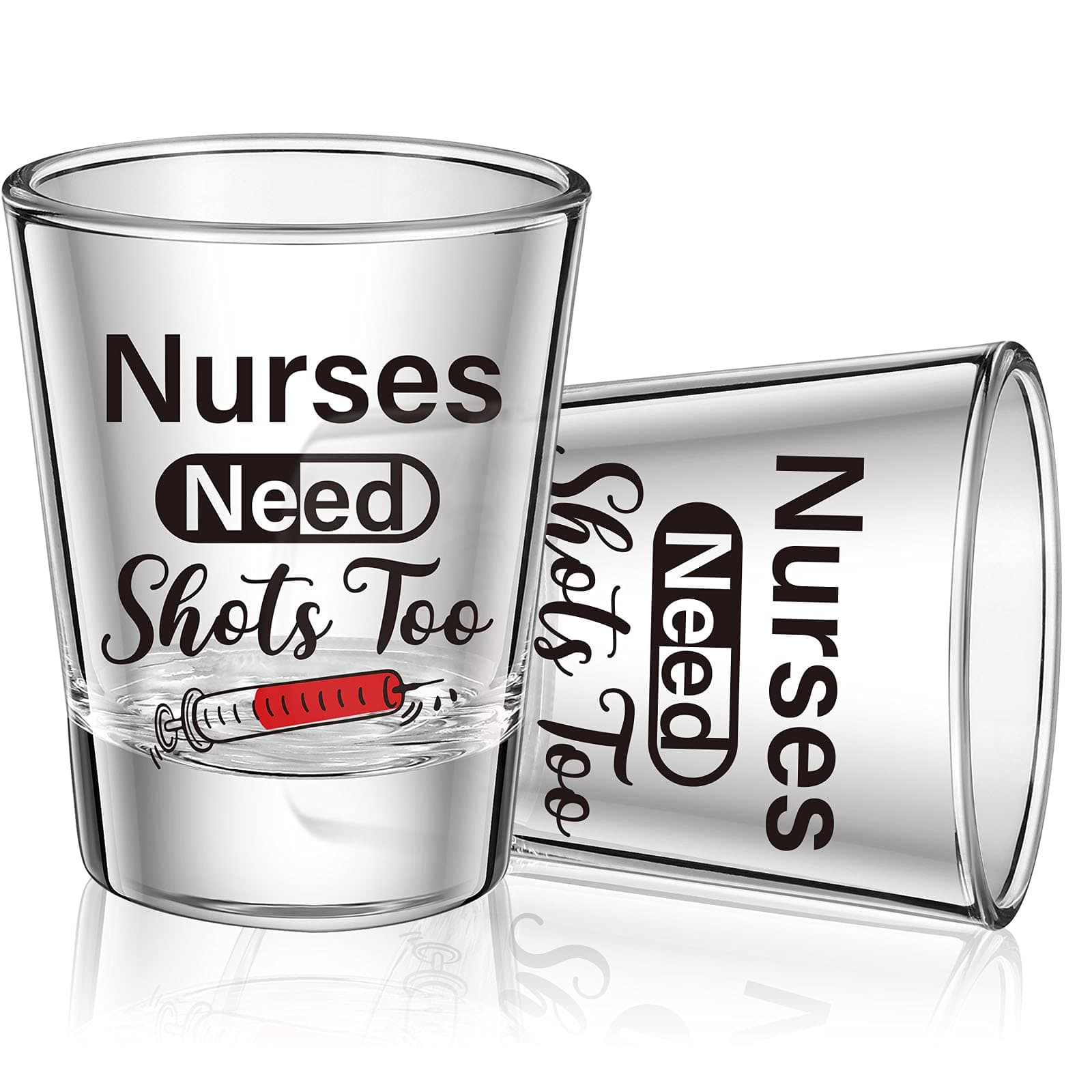 Patelai Nurse Need Shots Too, Funny Glass Gift for Women and Male Mom Sister or Friend Present for Nursing Graduation Nurses Day Party 2 oz(2 Pieces,2.36 x 1.97 Inches)