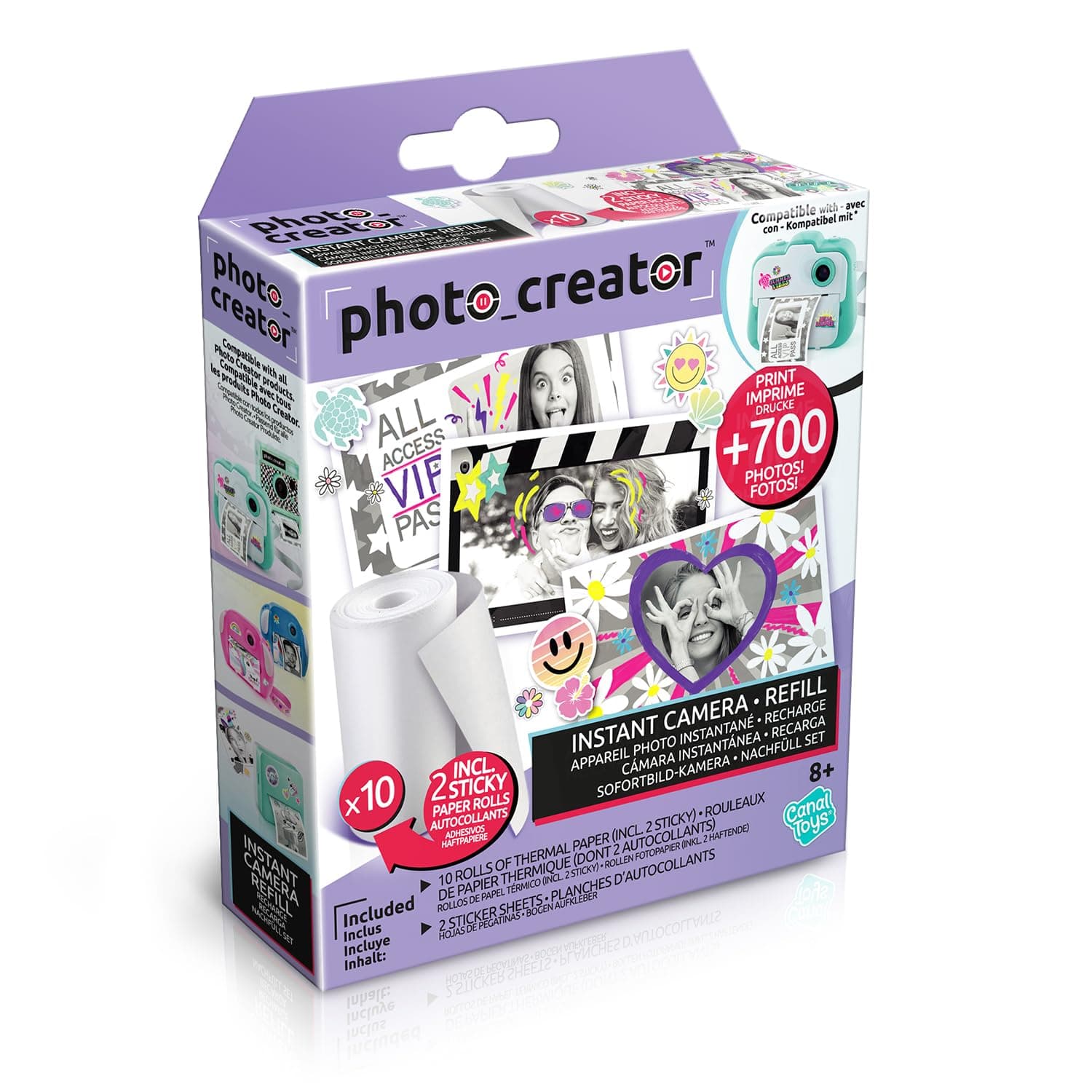 Photo Creator Instant Camera Refill 10 Pack, Photo Creator, Over 700 Prints, Instantly Dry, Personalise Prints with Cool Stickers!, White (CLK 005)