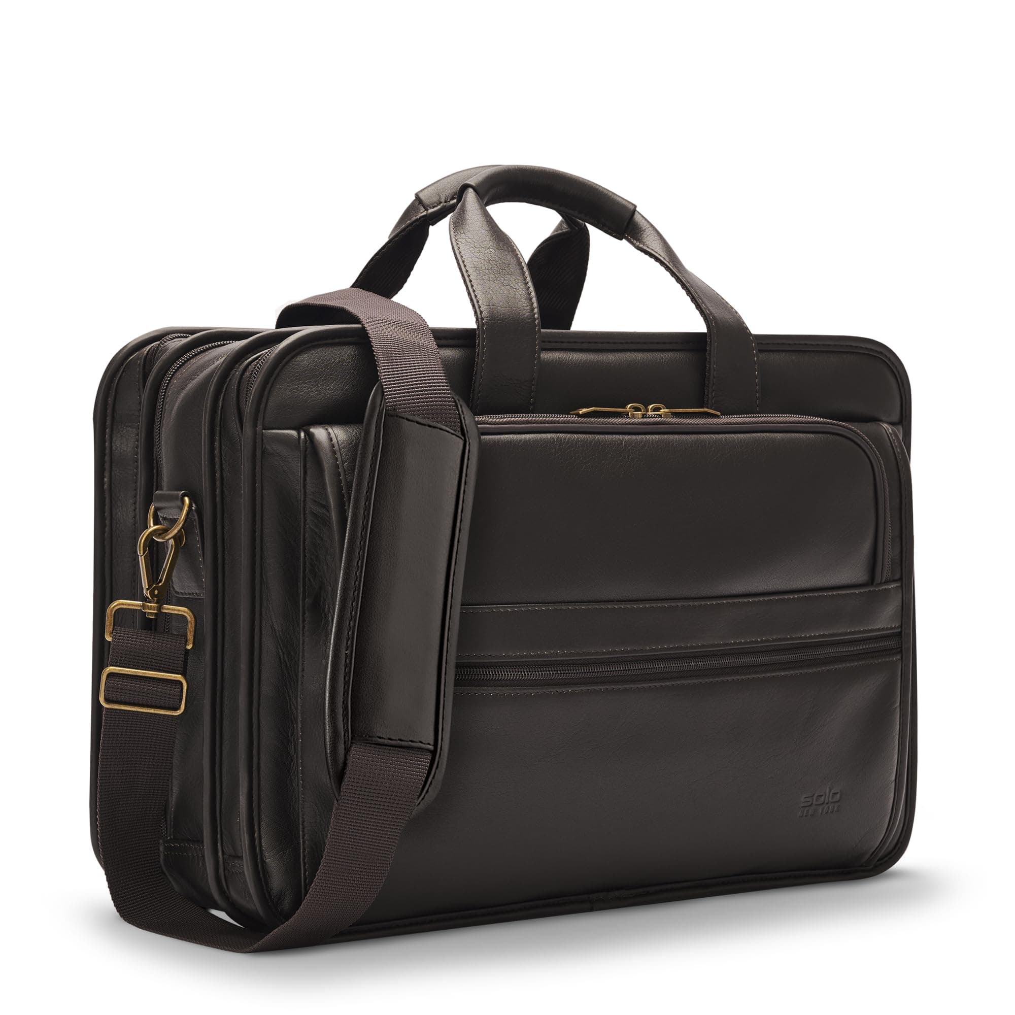 Solo New YorkWarren 16 Inch Leather Laptop Briefcase, Espresso