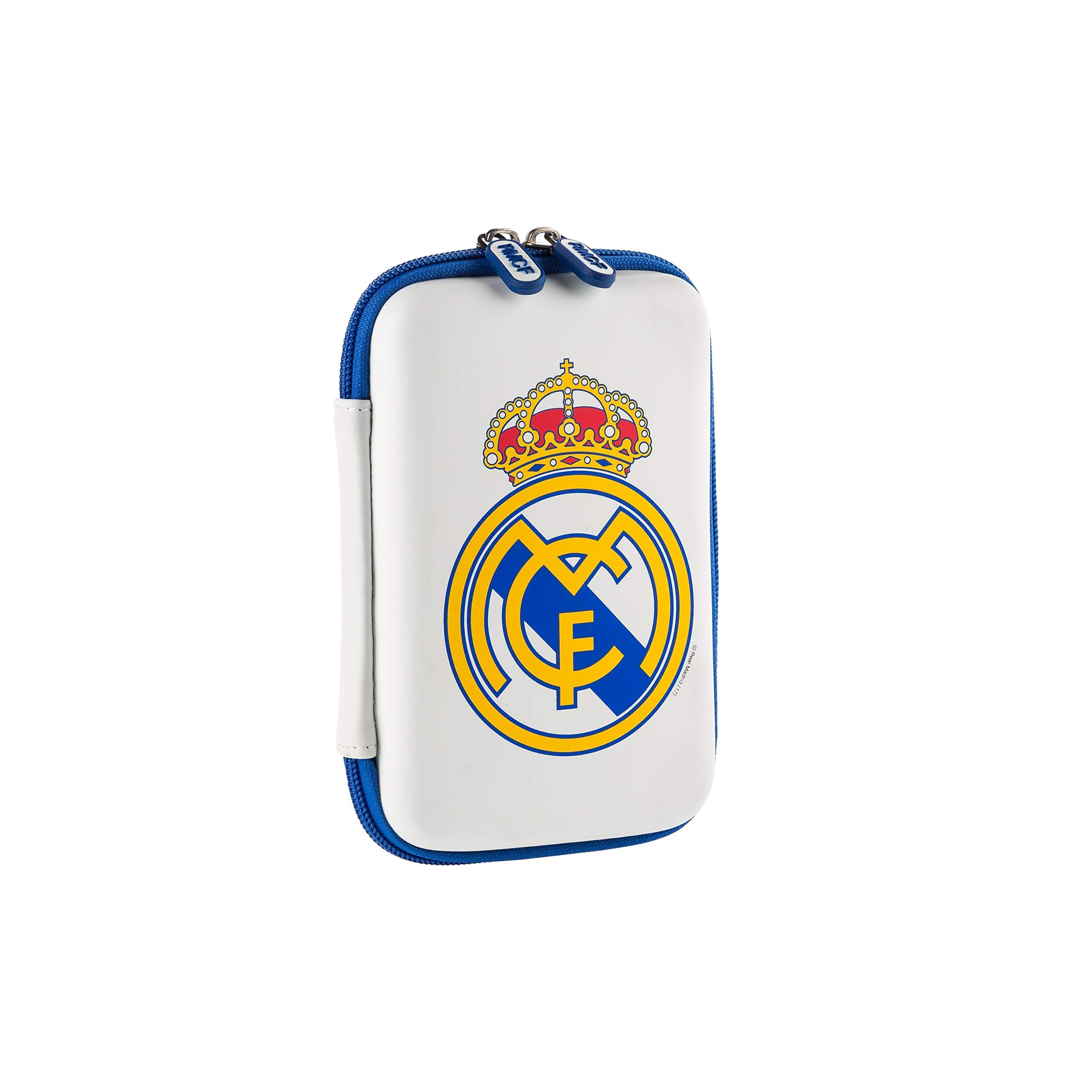 Technological zippered white case with Real Madrid shield in color