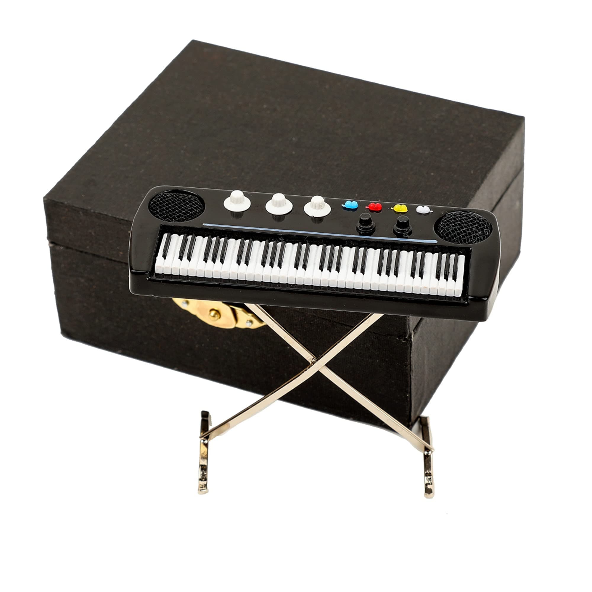 Miniature Electronic Organ with Case Mini Musical Instrument Electric Keyboard Replica Collectible Figurines Dollhouse Accessories Model Home Decoration Display Ornament (3.53"x1.37"x2.96")