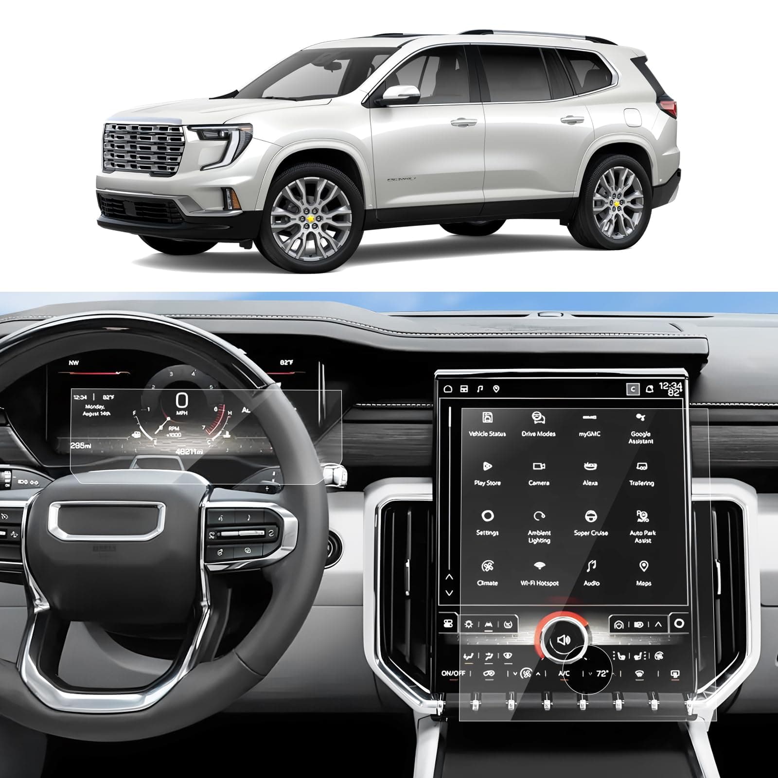 SKTU 4PCS for 2024 2025 GMC Acadia Screen Protector for 2024 2025 GMC Acadia (Elevation/AT4/Denali) 15-Inch Navigation + 11-Inch Instrument Screen GMC Acadia 2024 2025 Accessories [Ultra Clear, Anti-Scratch&Glare]