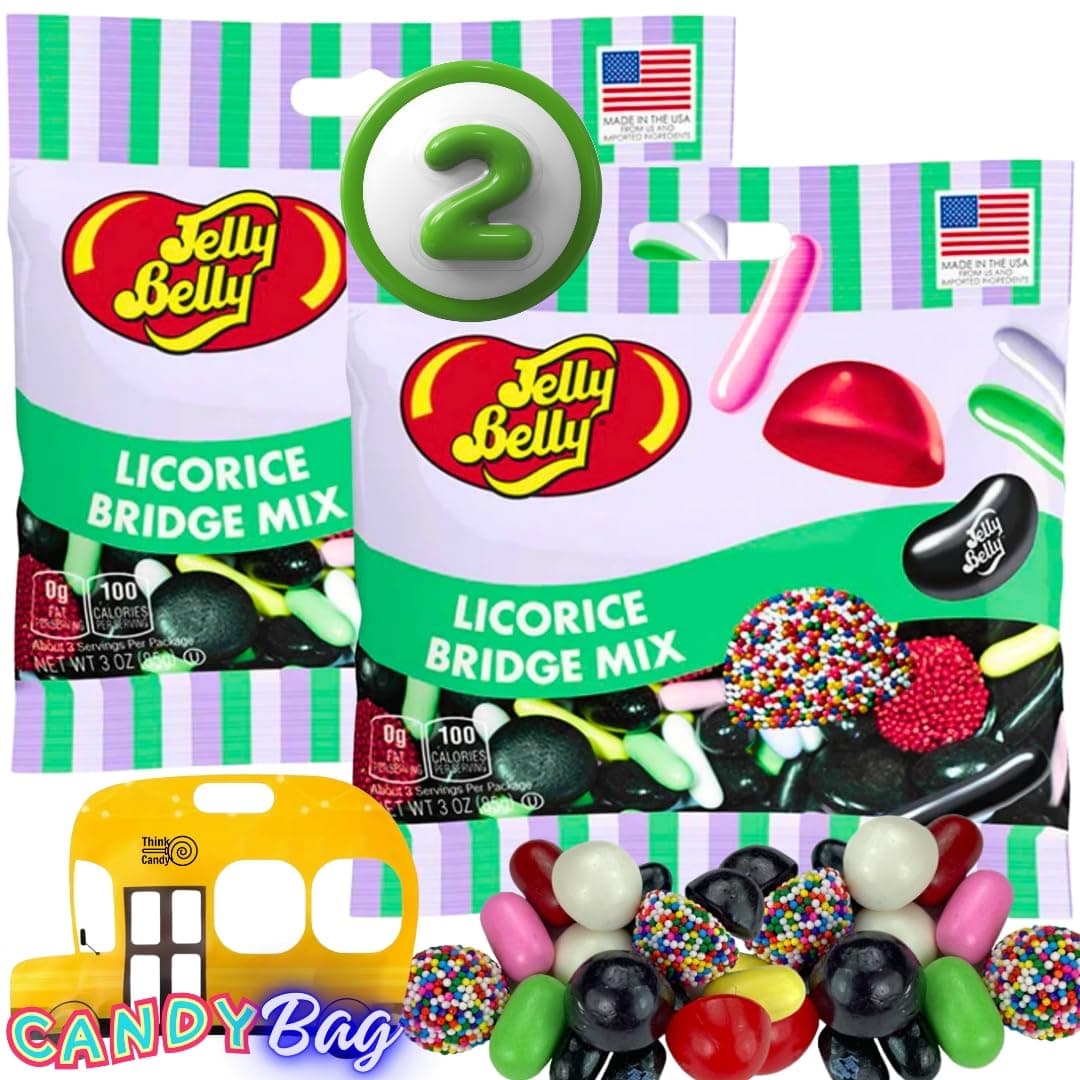 (2 PACK) Bridge Mix Licorice Jelly Beans - 3.5 oz Each- Gourmet Jelly Beans,Tangy and Zesty Candy Assortment for Lovers and Snacking Fun - One Resealable Candies ZipBag from Think Candy Included (Licorice Bridge)