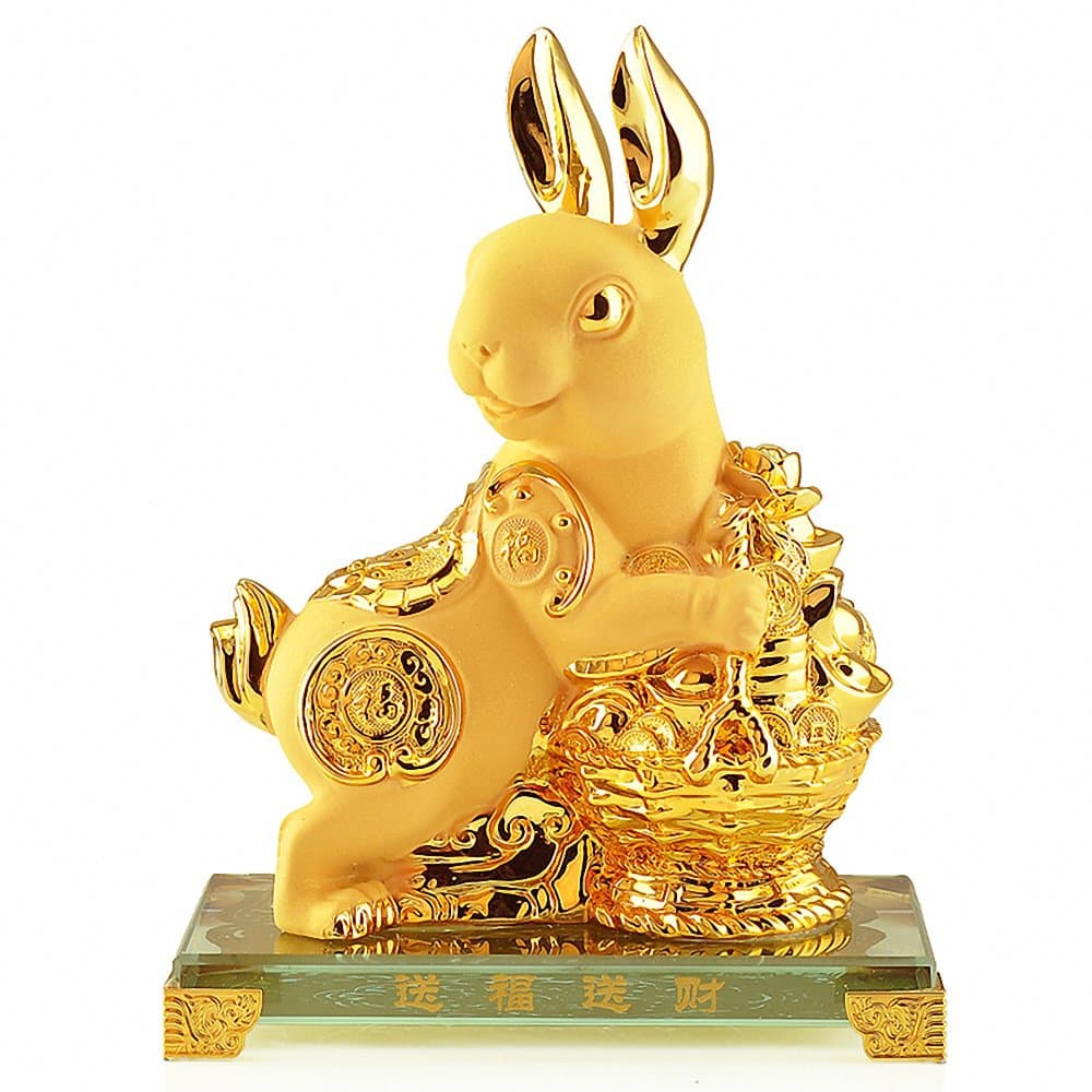 Large Size Chinese Zodiac Rabbit Year Golden Resin Collectible Figurines Table Decor Statue
