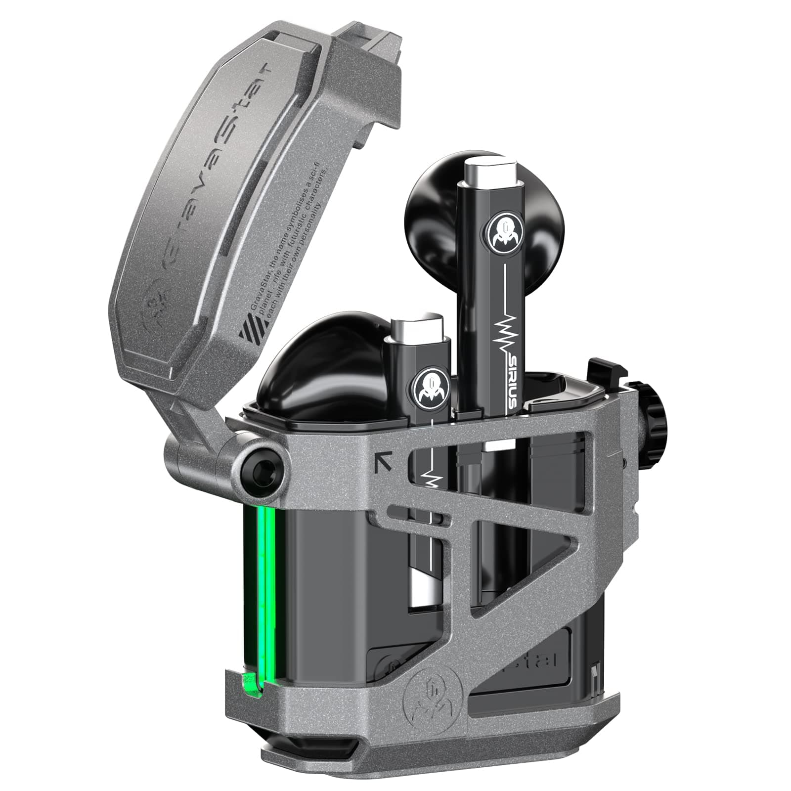 G GravaStar Wireless Earbuds Sirius P5,Bluetooth in-Ear Headphones 40H Playback with Stereo Sound,4 RGB Lights,ENC for Clear Call,Bluetooth 5.2,IPX4,Support Multipoint Connection(Defense Armor)