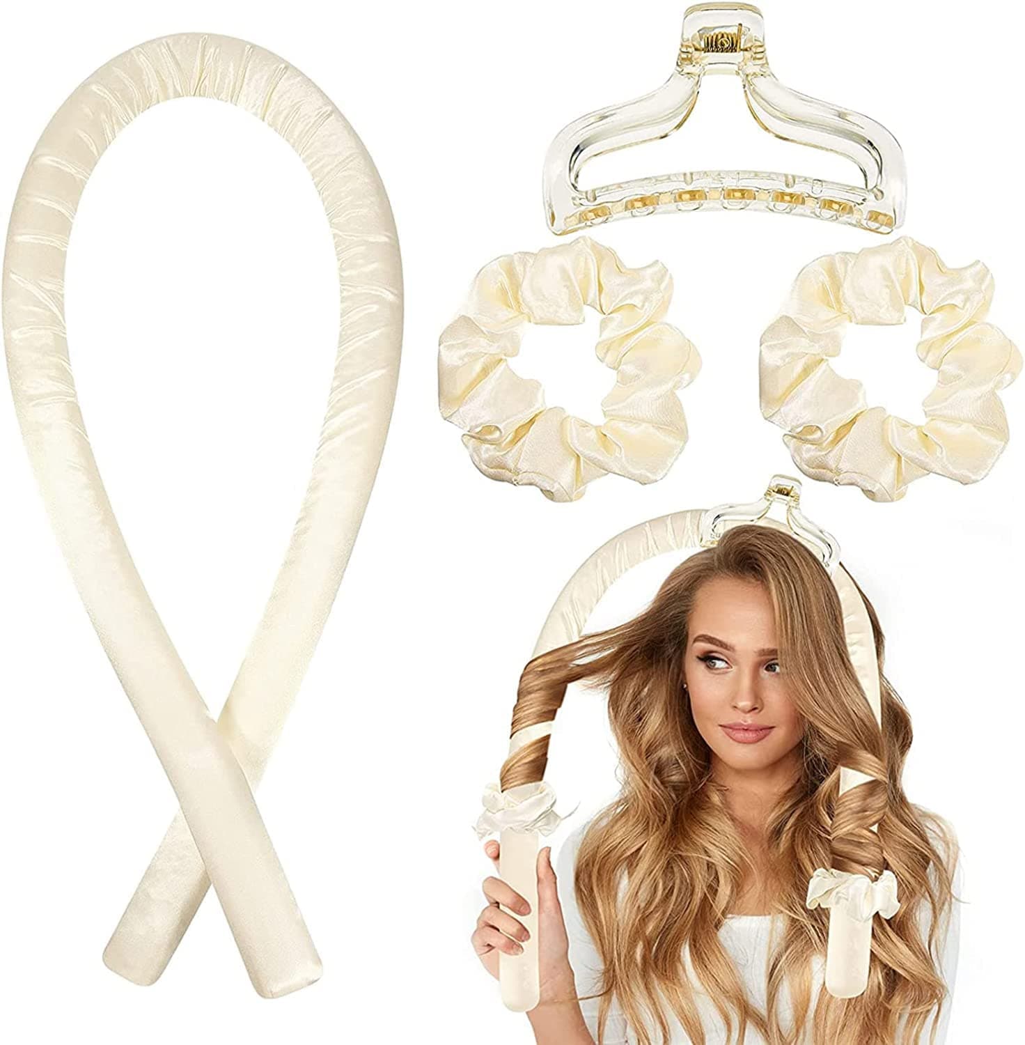 Premify Heat less Hair Curlers for Medium & Long Hair - Hair Curler, Heat Silk Curls Headband, Scrunchies and Hair Clip - Curling Rod, Hair Roller Ribbon for DIY, Hair Styling tools Heatless