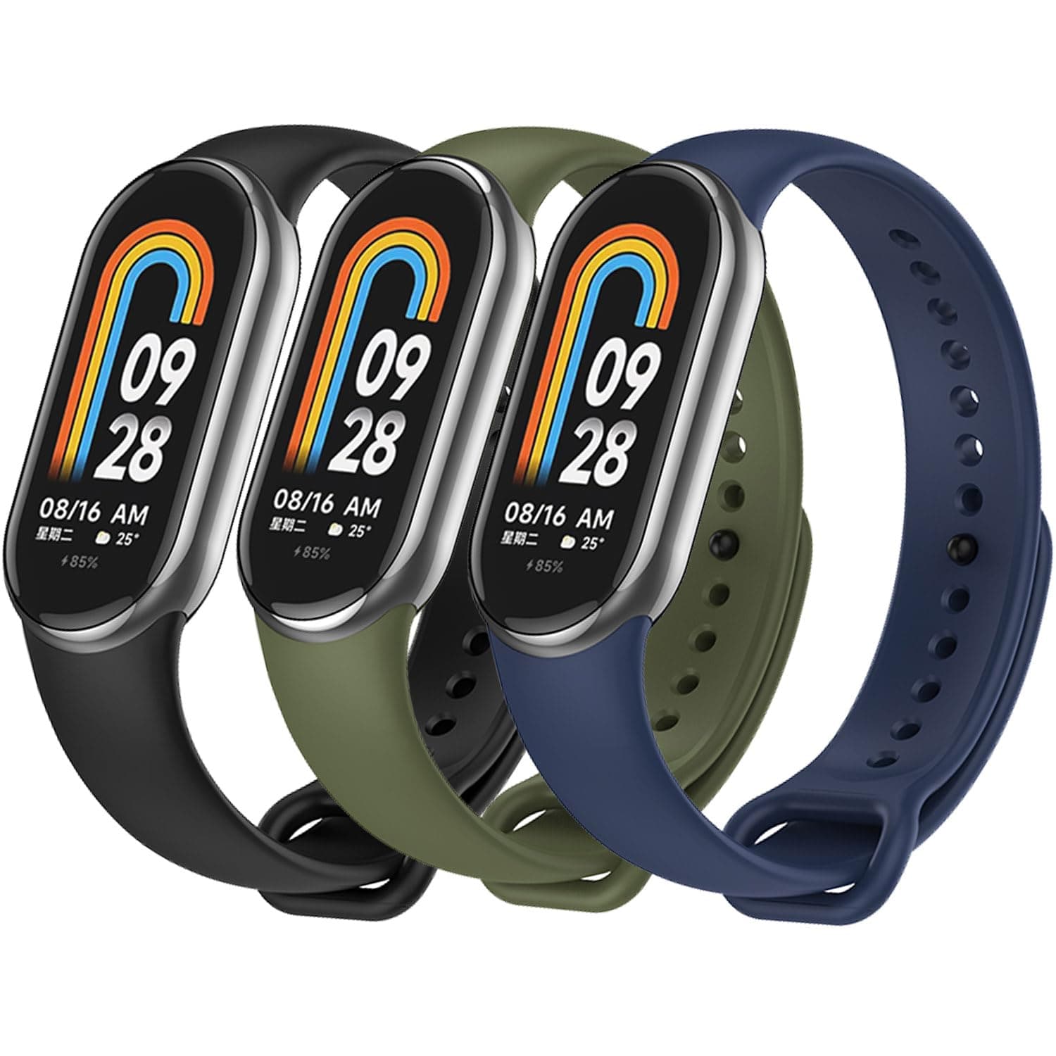 TFXXSJWY Miバンド8ストラップ/Miバンド9ストラップ用バンド3本パック ソフトシリコン交換用スポーツリストバンド Xiaomi Miバンド8/9用 腕時計バンドアクセサリー レディース メンズ