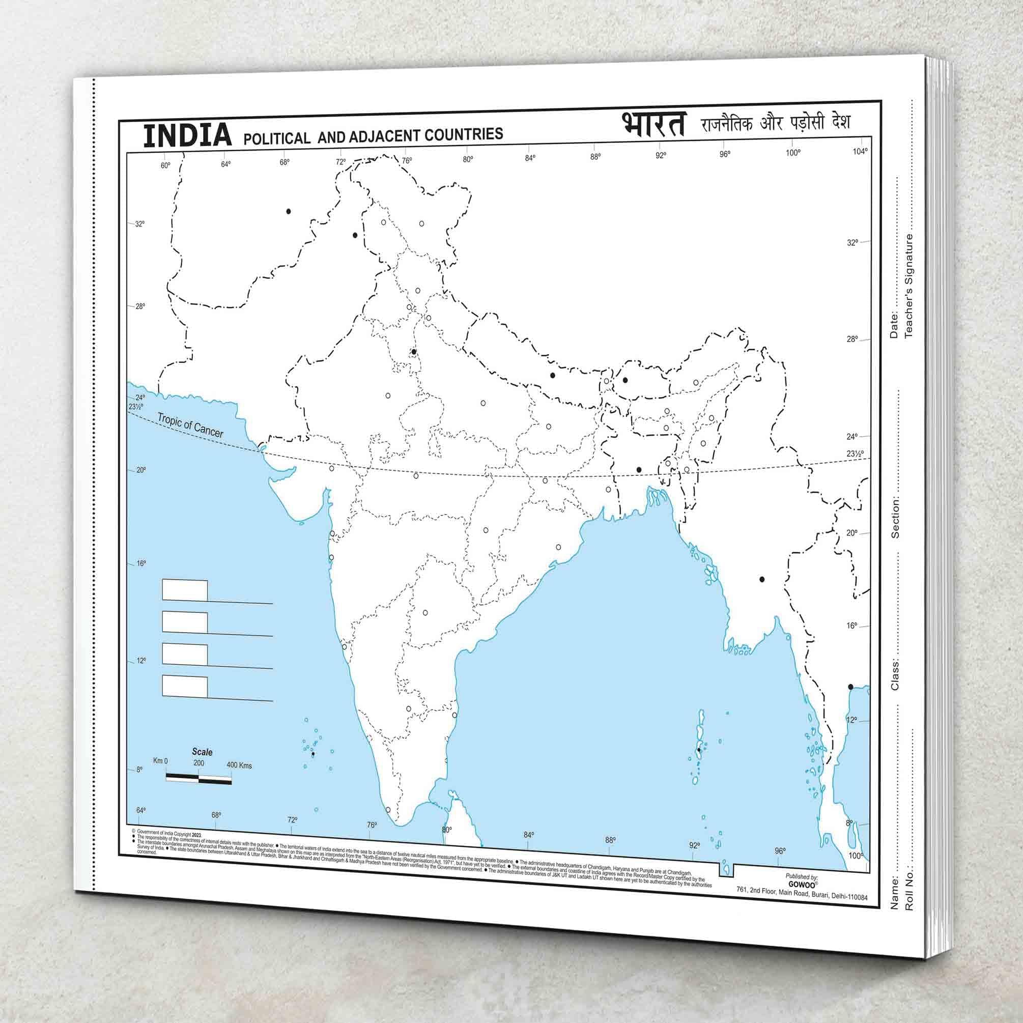 Big - 100 India Political Outline Map for School