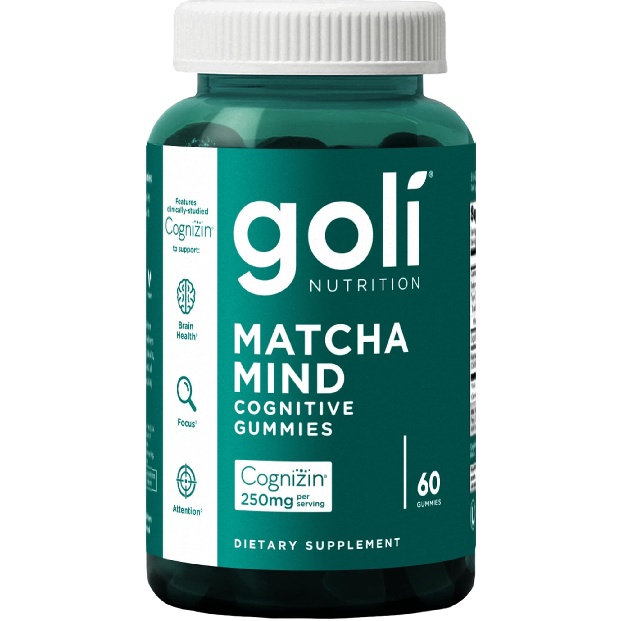 Goli Matcha Mind Gummies - 60 Count - Green Tea Leaves Powder with Cognizin for Focus, Attention and Brain Health, Vegan, Non-GMO, Gluten-Free & Gelatin Free.