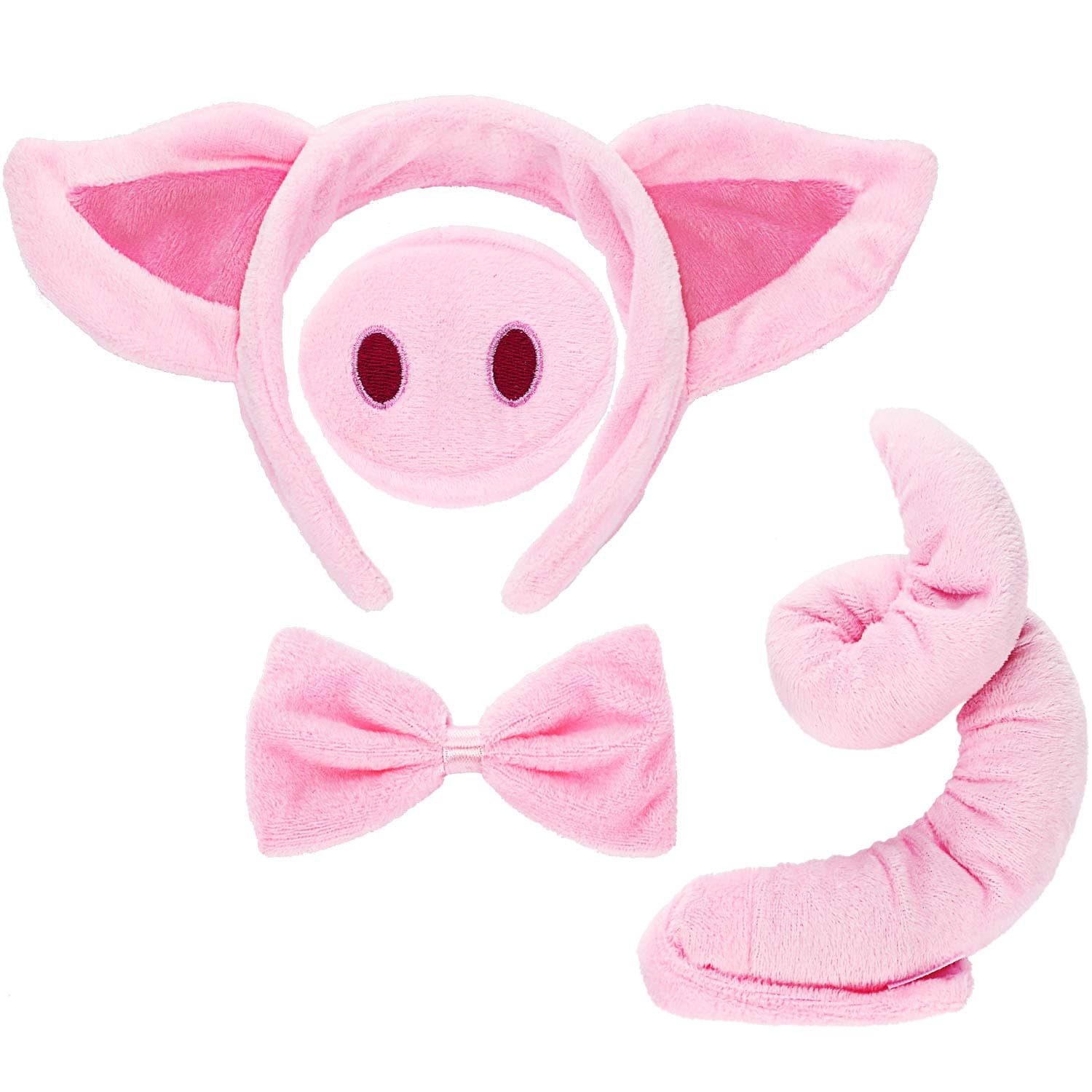 Pig Costume Set - Ears, Nose, Tail, and Bow Tie Pink Fancy Dress Kit Accessories for Kids Halloween Party, Mardi Gras, Carnival Dress up Play