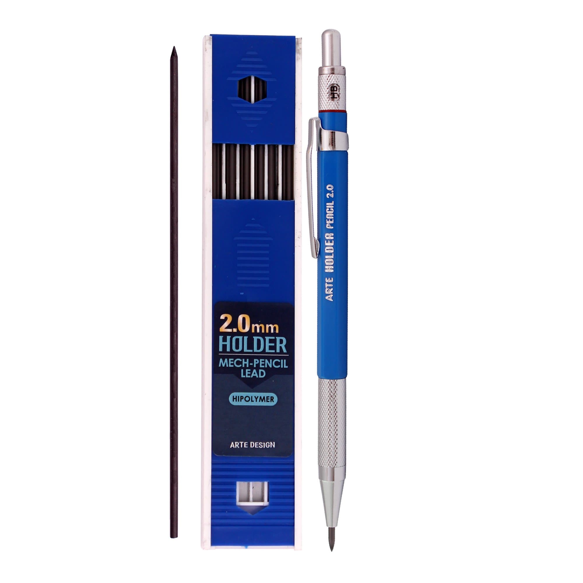 2.0mm Lead Holder Pen Mechanical Pencil for Draft Drawing, Art Sketching Carpenter +(Lead 1 Pack,Eraser) (Blue Body)