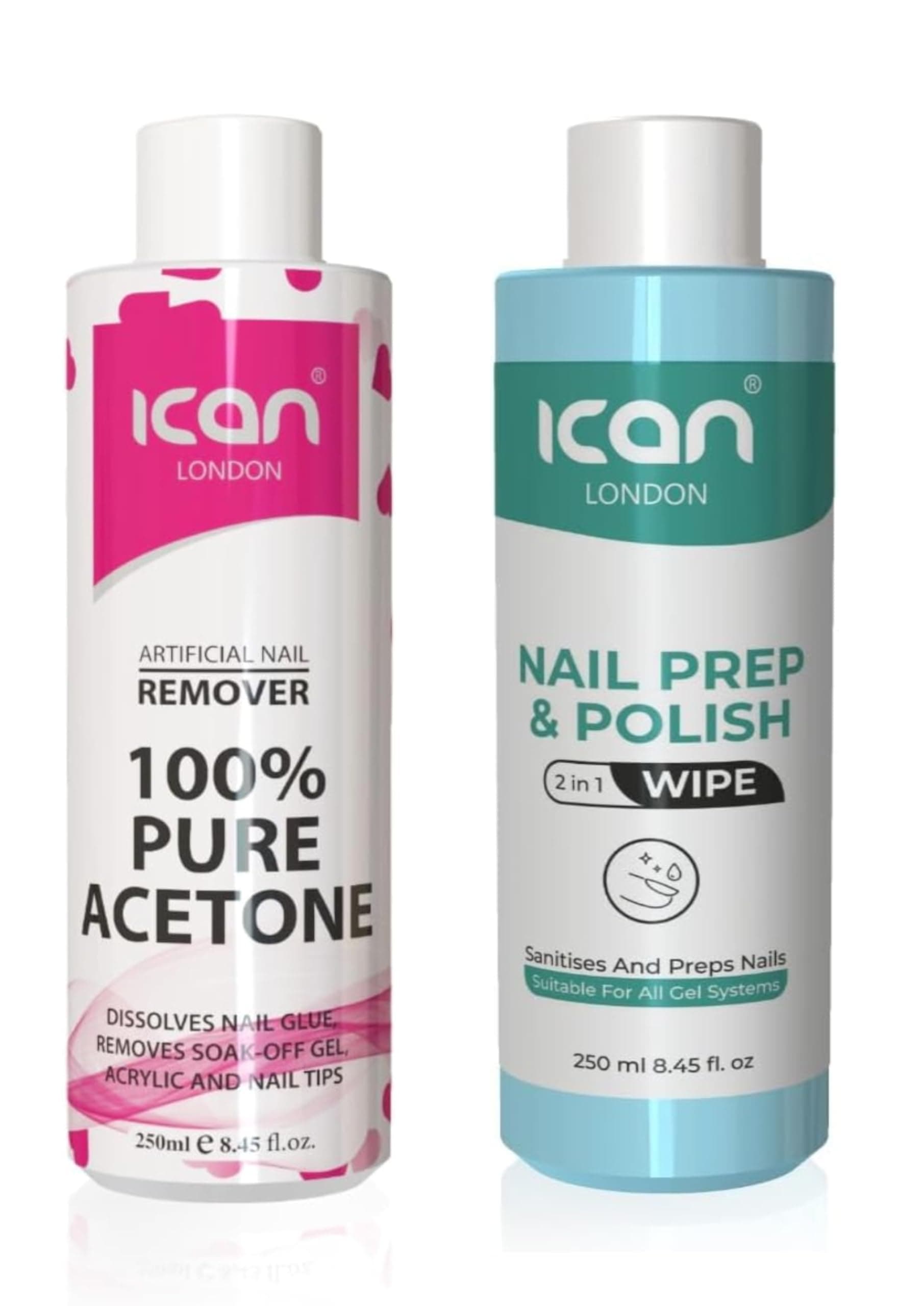 Nail Gel Polish Prep Wipe 250ml + Pure Acetone Nail Polish Remover UV GEL Soak Off 250ml Combo Sets