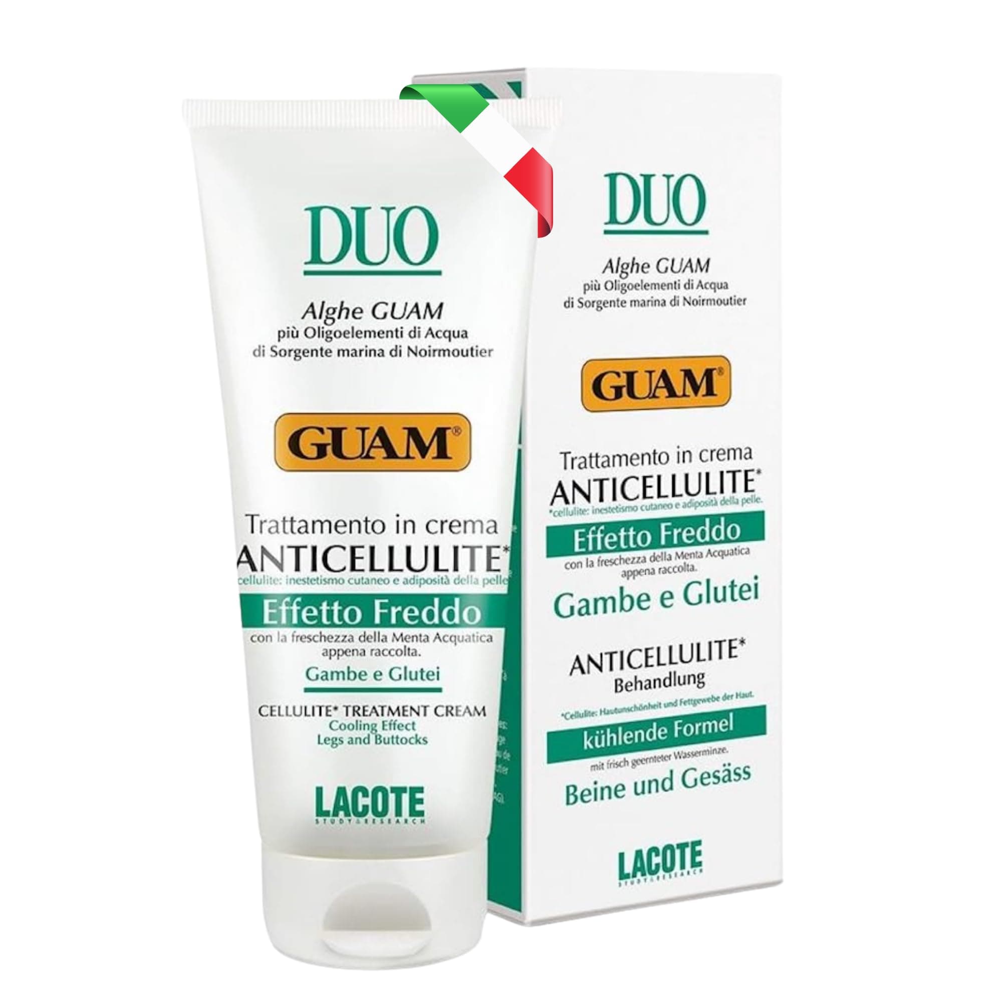 GUAM DUO Anti Cellulite Cream with Cooling Effect 200ml - Red Seaweed & Marine Minerals - Anti Ageing Skin Tightening Body Cream & Cellulite Remover for Legs - Improves Cell Vitality & Nourishes Skin