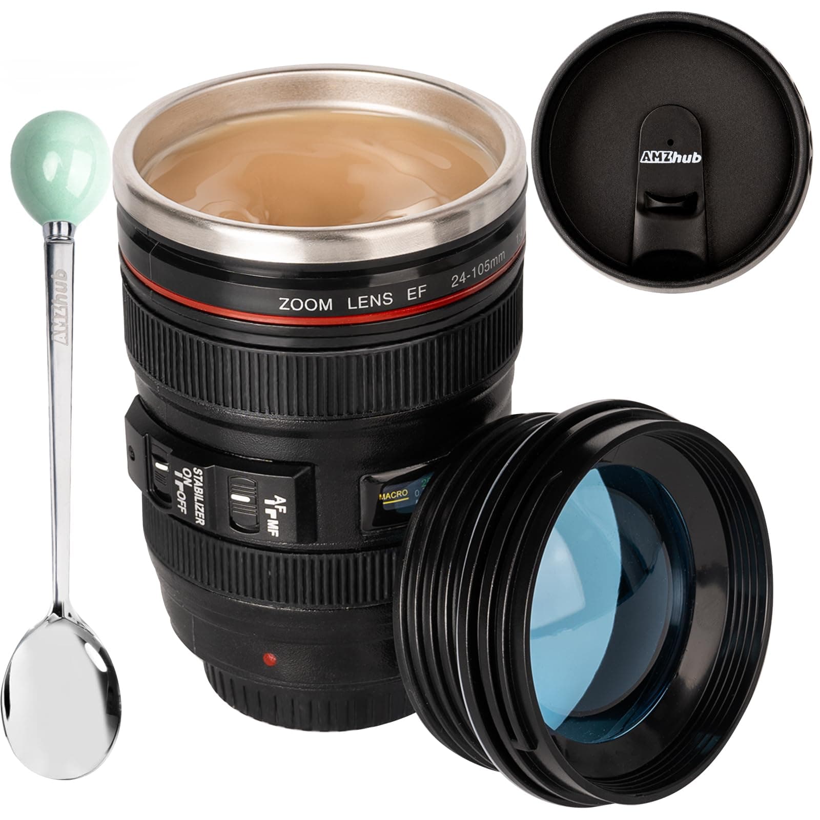 - Camera Lens Coffee Mug,Travel Coffee Cup,Stainless Steel Lens Mug Thermos Camera Mugs with Lid and Spoon,Cool Gifts for Photographers Men and Women