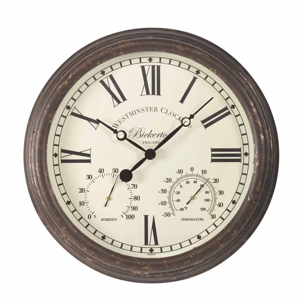 Bickerton Outdoor and Indoor Wall Clock with Thermometer and Hygrometer, Large 15 Inch Face