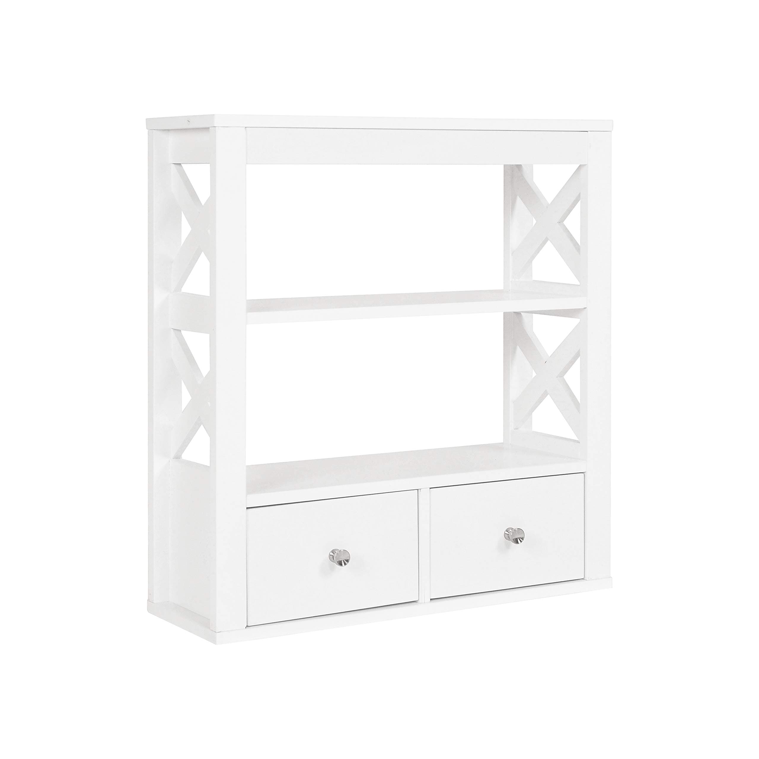 Spirich Home Modern X- Frame Bathroom Wall Cabinet with Two Drawers, Bathroom Shelf Over The Toilet Wall Mounted, White