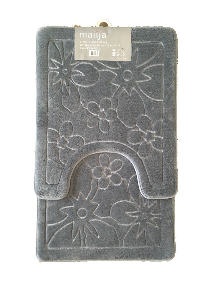 maiija Non-slip Embossed Memory Foam Contour Bathmat Set (20x24"+20x23")_Flower ( Dark Grey )