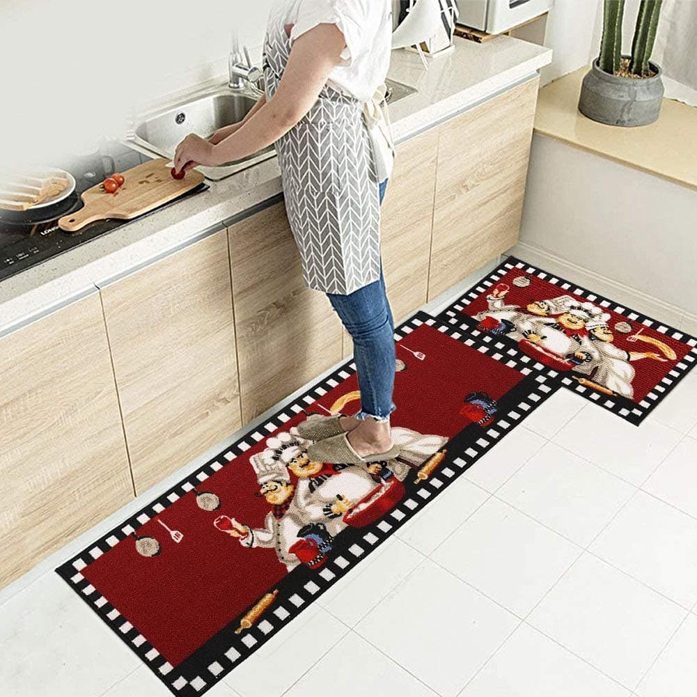 Chef Kitchen Rugs and Mats Washable Non-Skid Absorbent Microfiber Kitchen Mats for Floor Anti-Fatigue Kitchen Mat Set of 2 Chef Kitchen Decoration Stain Resistant 15.7''x23.6'' + 15.7''x47.2'
