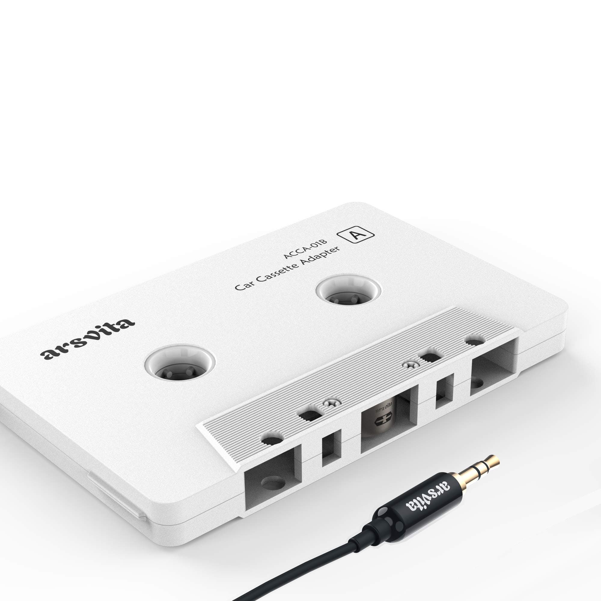 Arsvita Car audio aux cassette adapter, 3.5 MM auxillary cable Tape Adapter, White