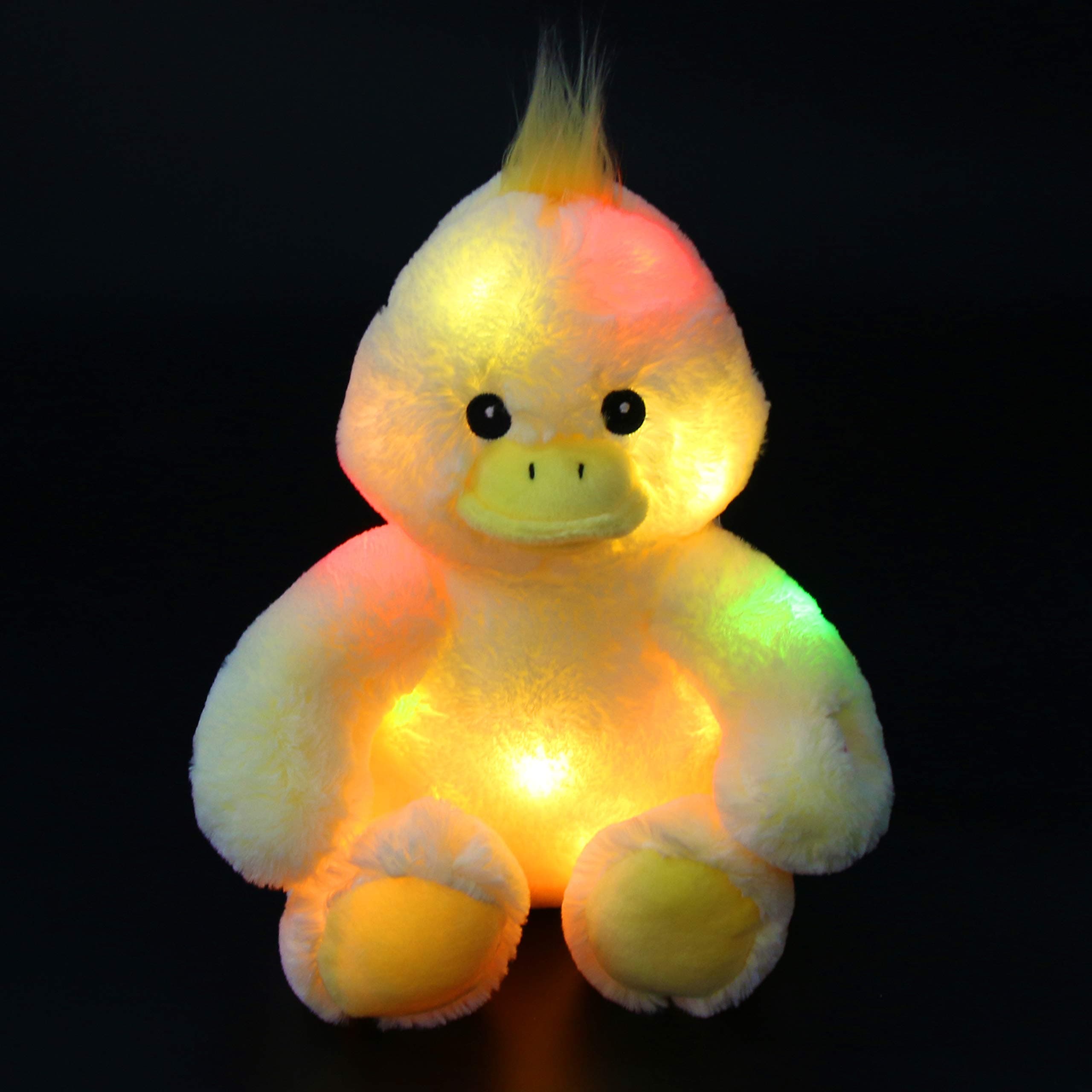 Bstaofy LED Duck Stuffed Animal Glow Cuddly Plush Toy Bedtime Colorful Afraid of Duck Gift for Toddlers Kids on Birthday Christmas, 12’’