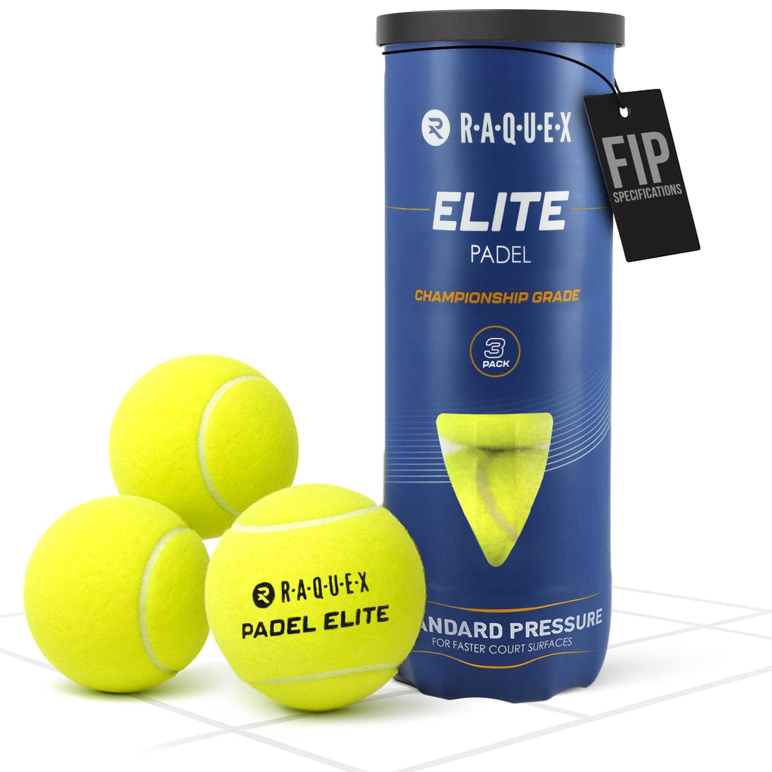 Raquex Elite Padel Balls – 3, 6, 9 or 120 Balls - Two Pressure/Speed Options - For All Court Surfaces - FIP Approved