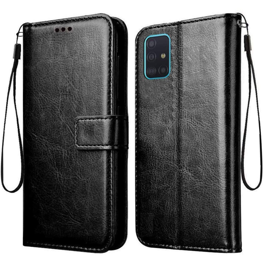 Casotec Leather Kickstand Wallet Flip Case Cover with Magnetic Closure for Samsung Galaxy A51 - Black