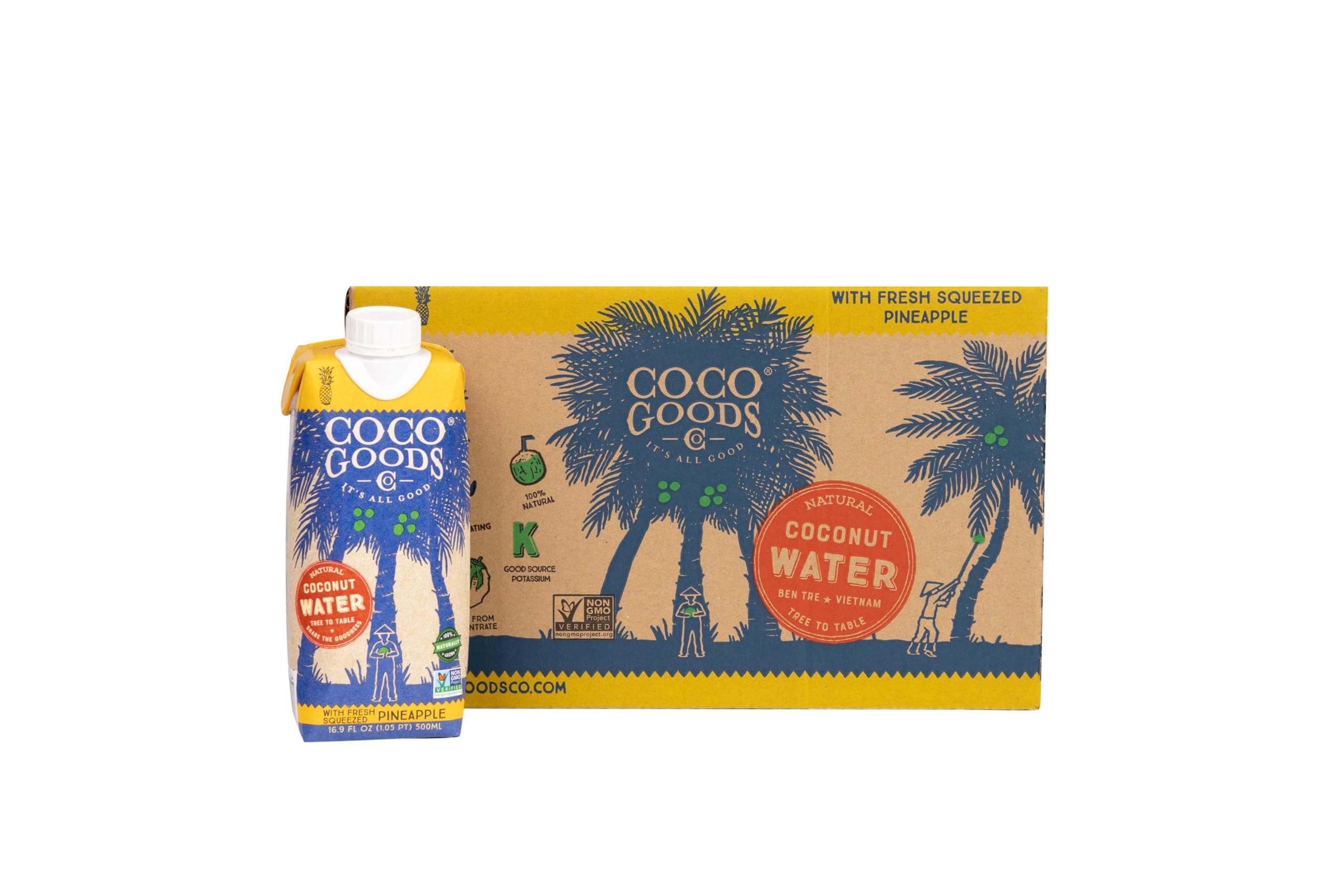 CocoGoods Co Single-Origin Natural Coconut Water with Fresh Pineapple Juice 16.9 fl. oz, 12 pack