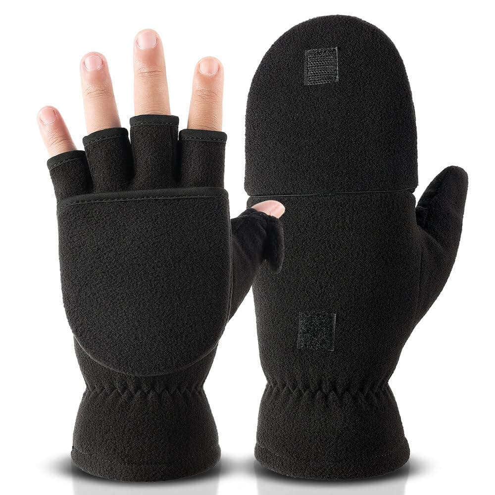 OZERO Winter Gloves Fingerless Convertible Mittens Thermal Polar Fleece Insulated Lining Windproof Warm for Men Women